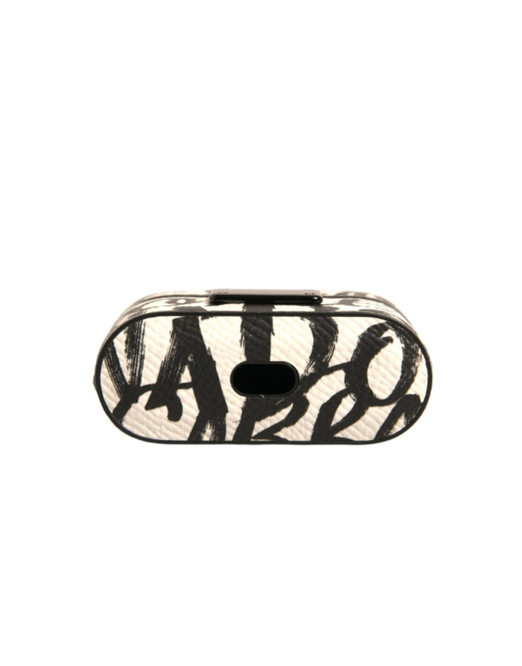 Étui AirPods Dolce & Gabbana en Cuir Noir et Blanc avec Logo Gaufré Effet Gribouillis