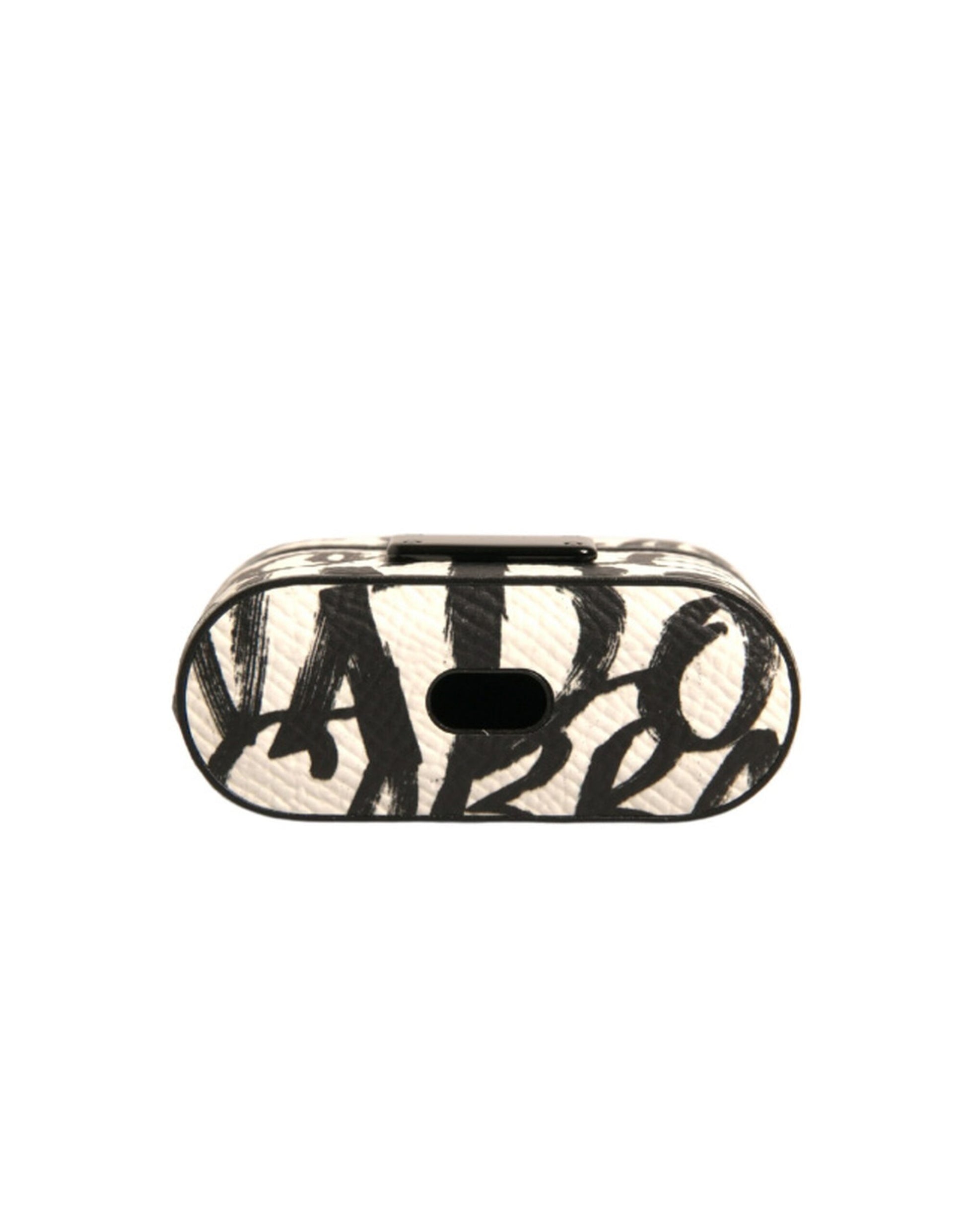 Étui AirPods Dolce & Gabbana en Cuir Noir et Blanc avec Logo Gaufré Effet Gribouillis