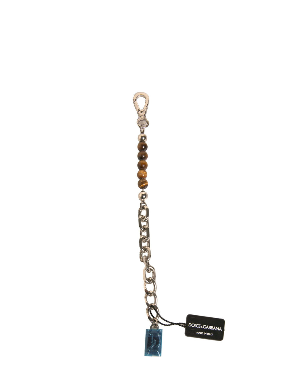 Porte-clés Dolce & Gabbana en laiton argenté avec plaque logo perlée