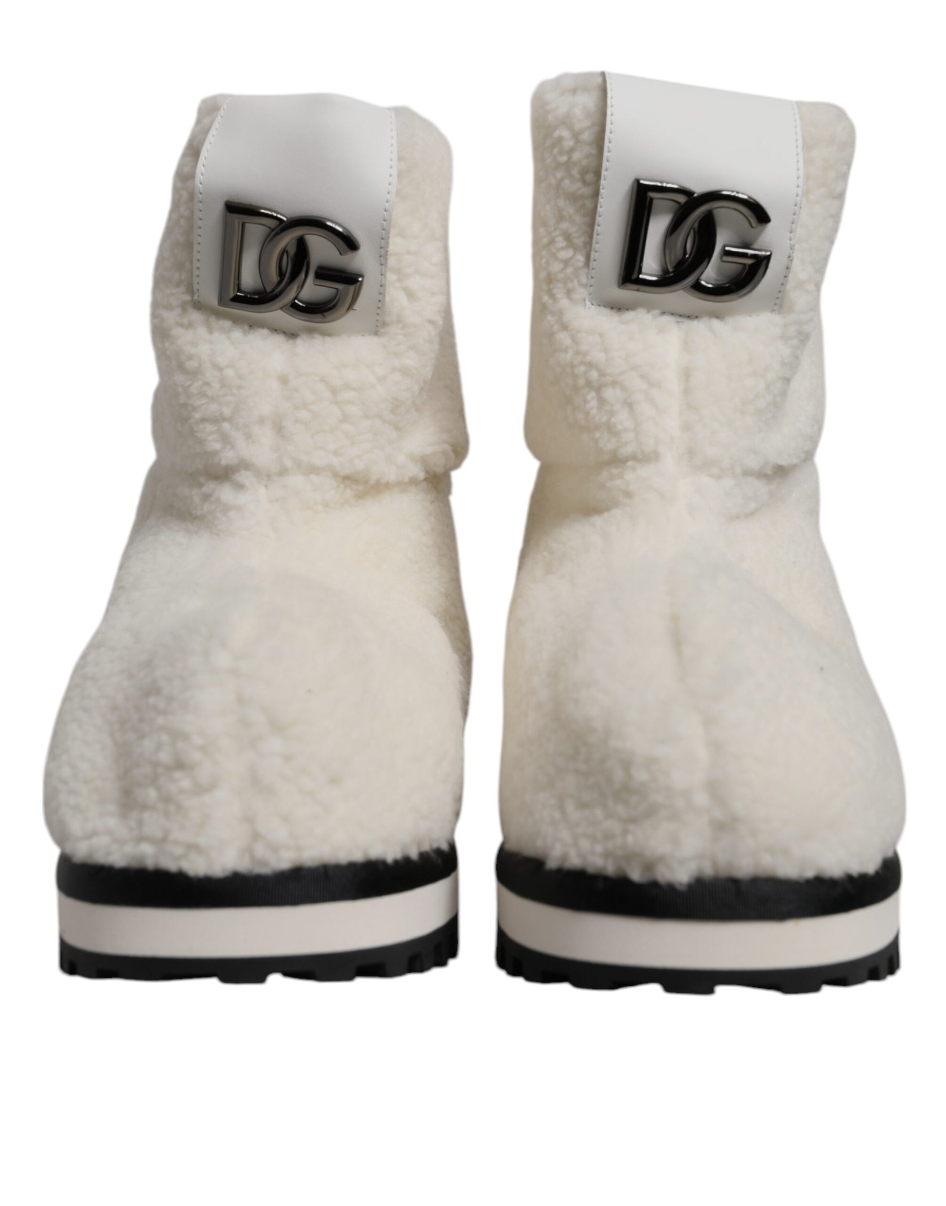 Bottes Mi-Mollet Rembourrées Logo en Peluche Blanches Dolce & Gabbana