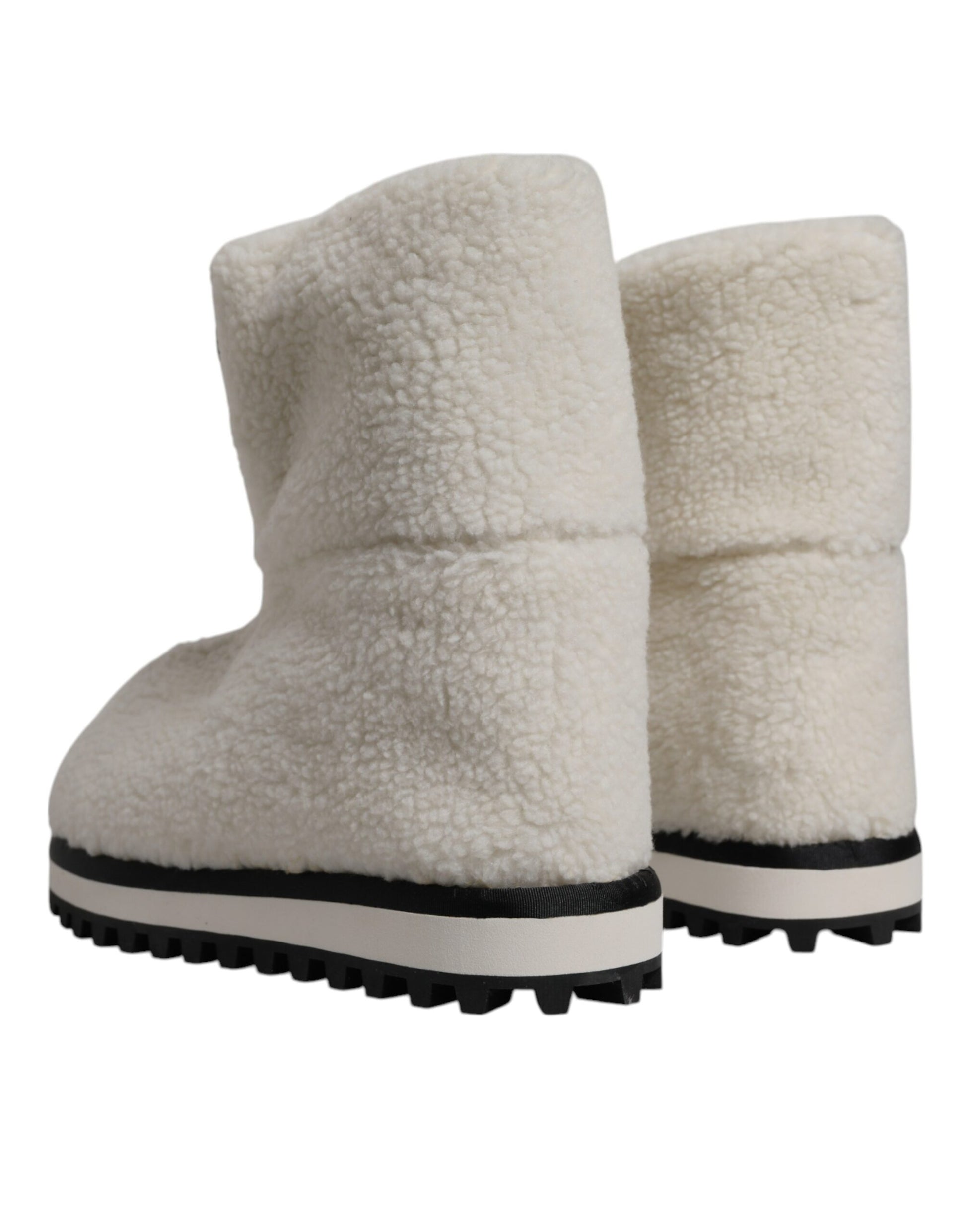 Bottes Mi-Mollet Rembourrées Logo en Peluche Blanches Dolce & Gabbana