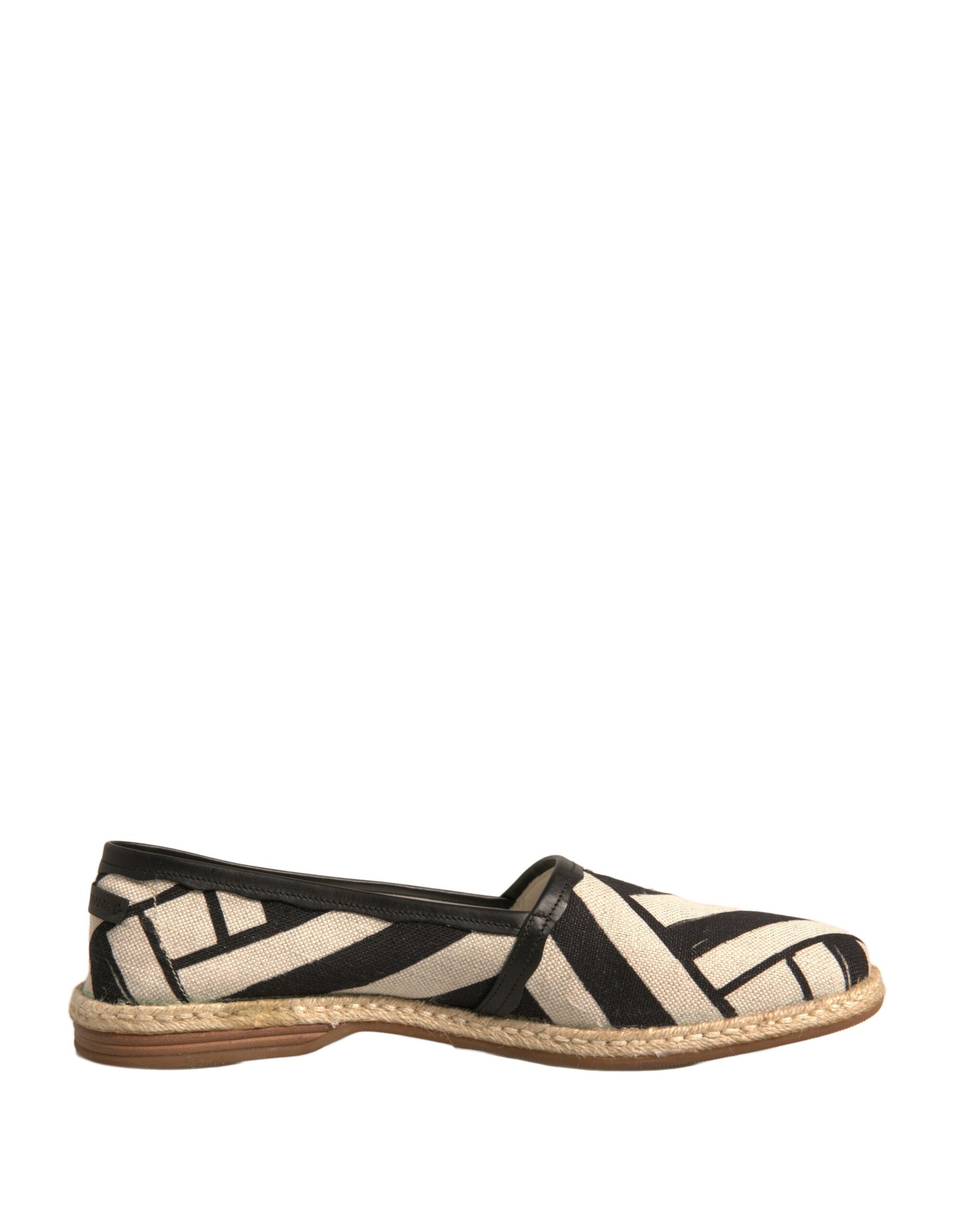 Chaussures Espadrilles Slip-On Rayées Noires et Blanches Dolce & Gabbana