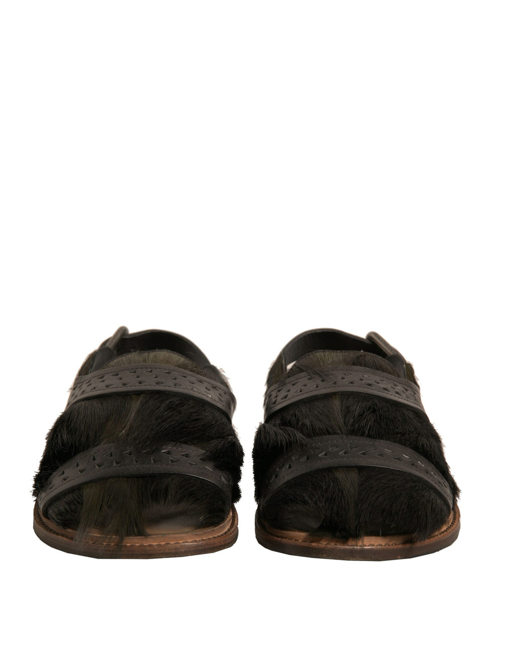 Sandales plates en cuir façon poulain vert Dolce & Gabbana