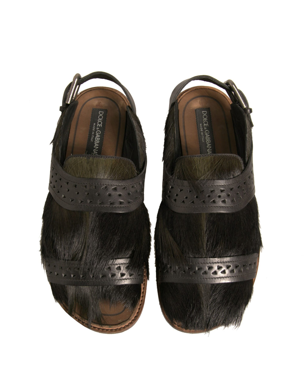 Sandales plates en cuir façon poulain vert Dolce & Gabbana