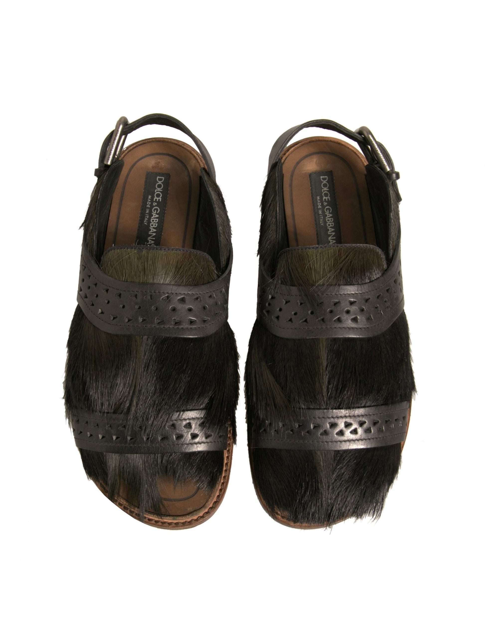 Sandales plates en cuir façon poulain vert Dolce & Gabbana