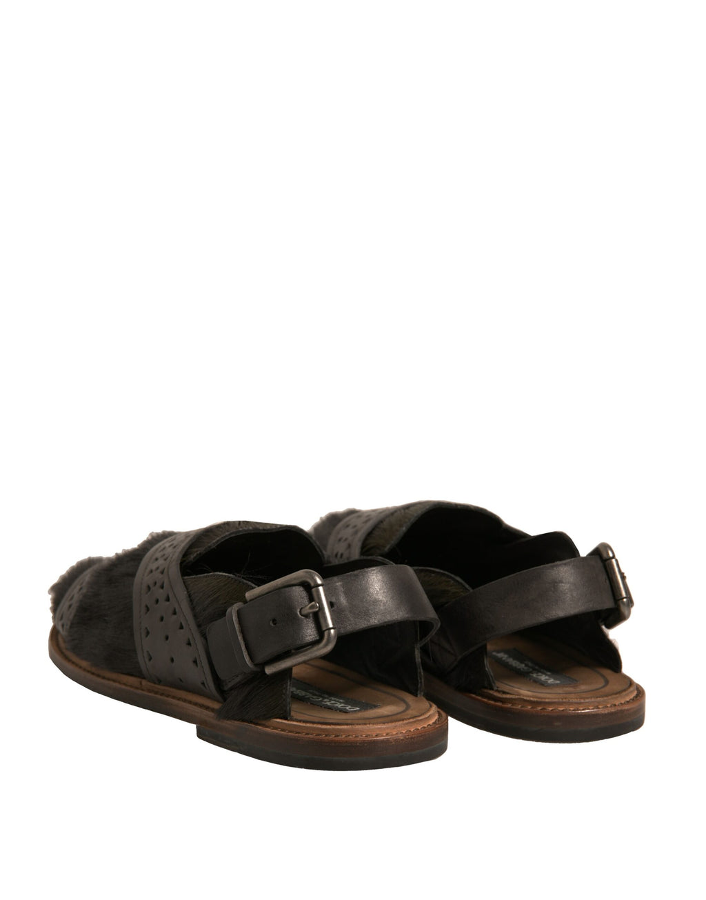 Sandales plates en cuir façon poulain vert Dolce & Gabbana