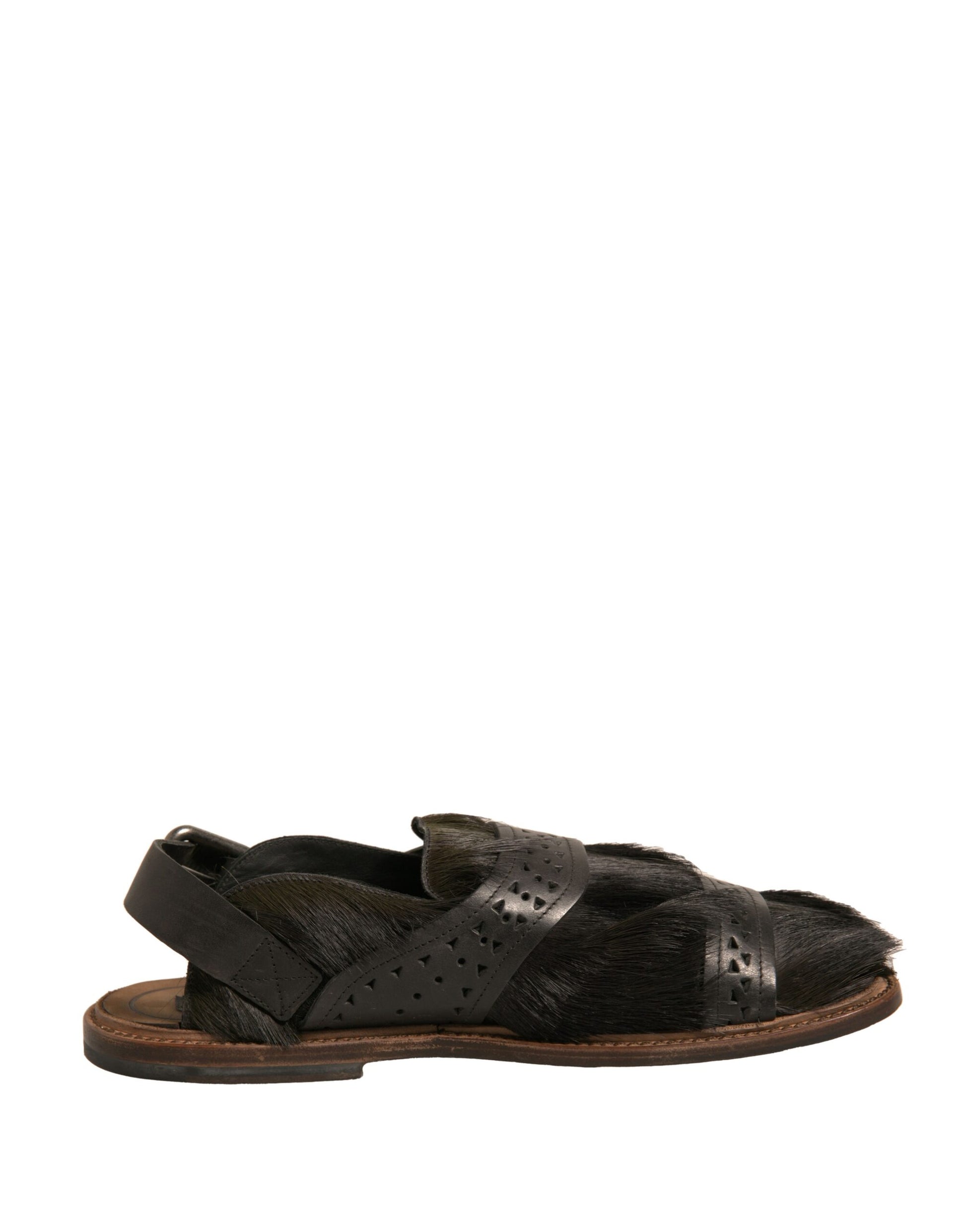 Sandales plates en cuir façon poulain vert Dolce & Gabbana