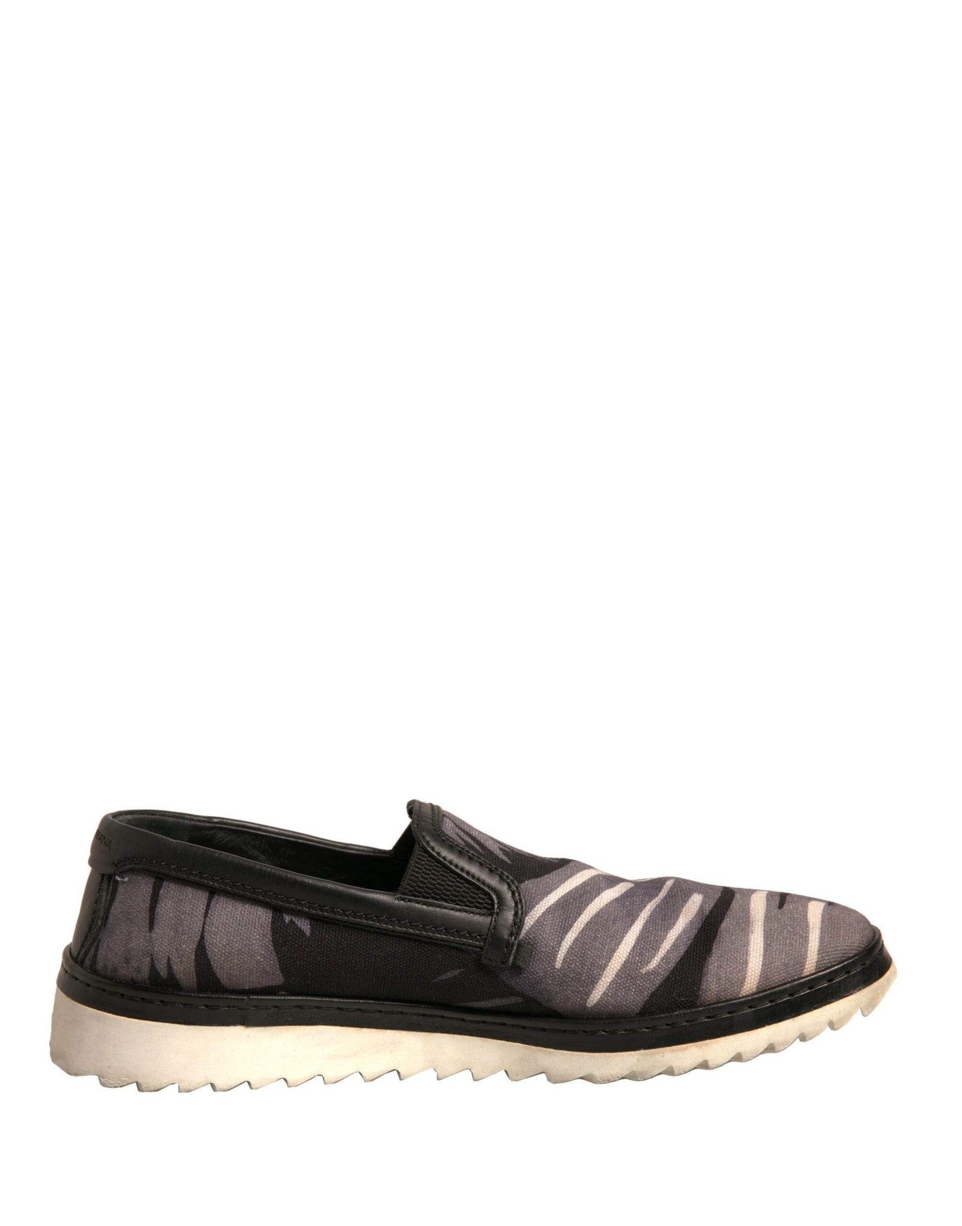 Dolce &amp; Gabbana – Slipper aus schwarzem Canvas mit tropischem Print