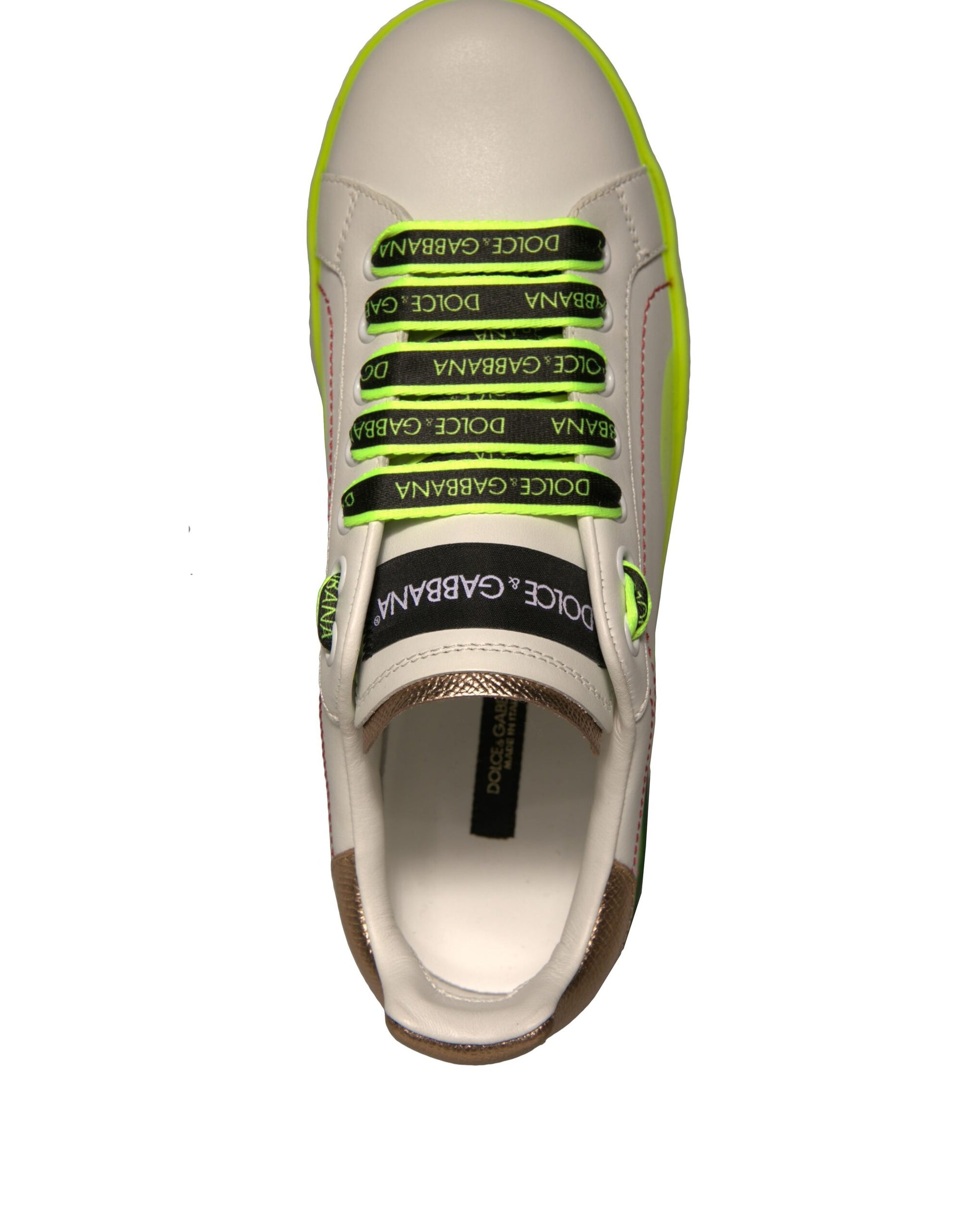 Chaussures Baskets en cuir Portofino blanches et jaunes Dolce & Gabbana