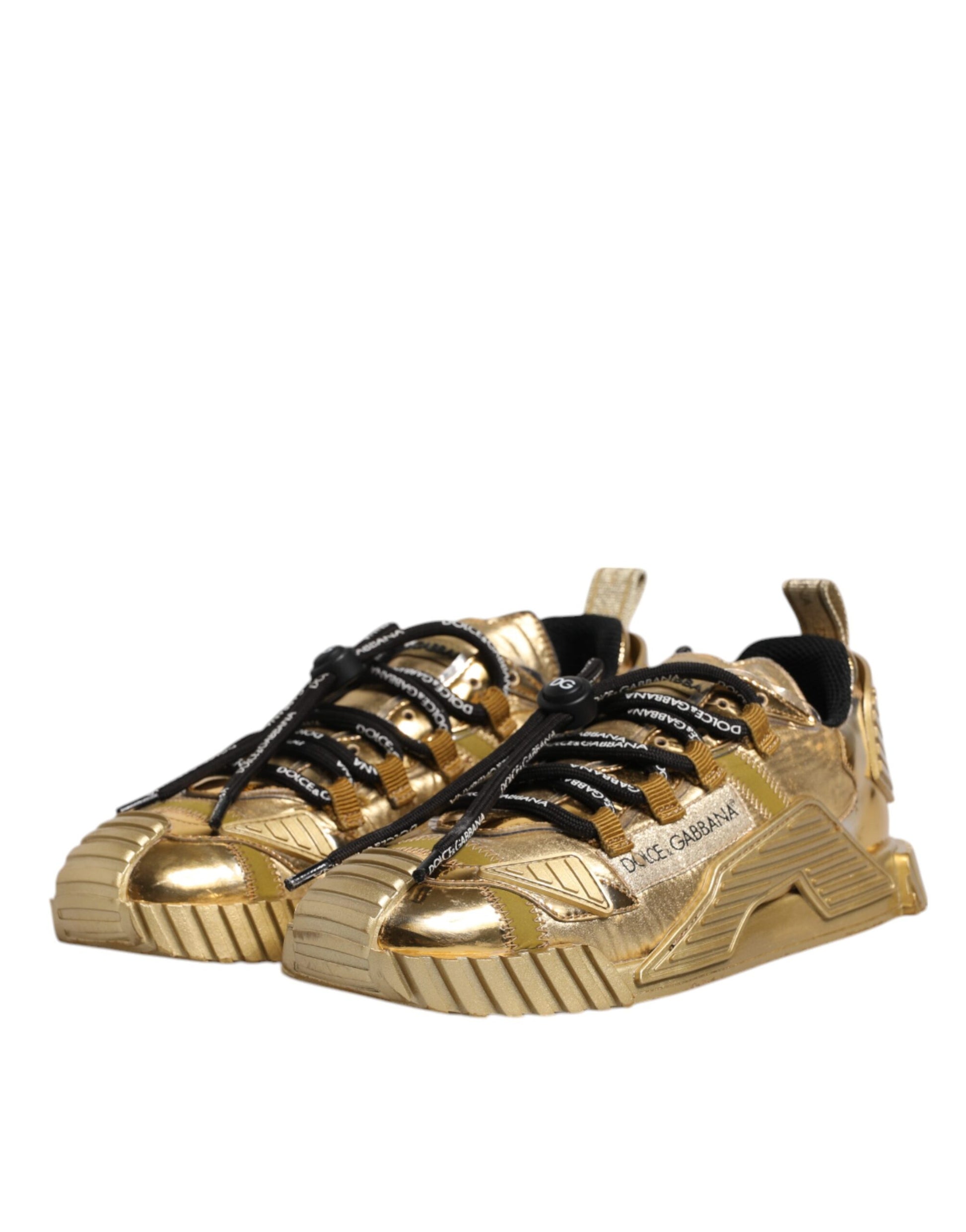Chaussures Baskets Dolce & Gabbana NS1 en Dentelle Stretch Dorée à Lacets
