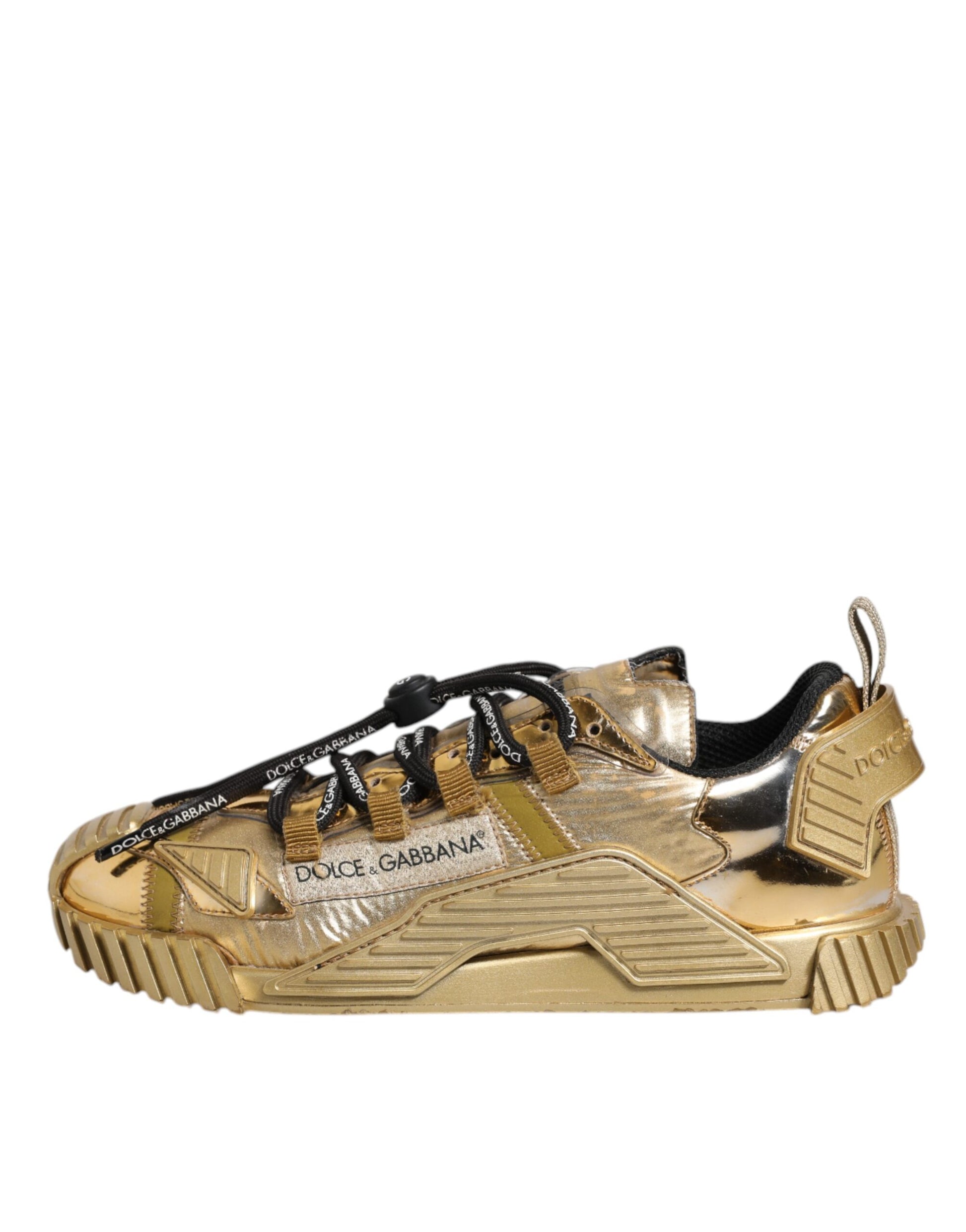 Chaussures Baskets Dolce & Gabbana NS1 en Dentelle Stretch Dorée à Lacets
