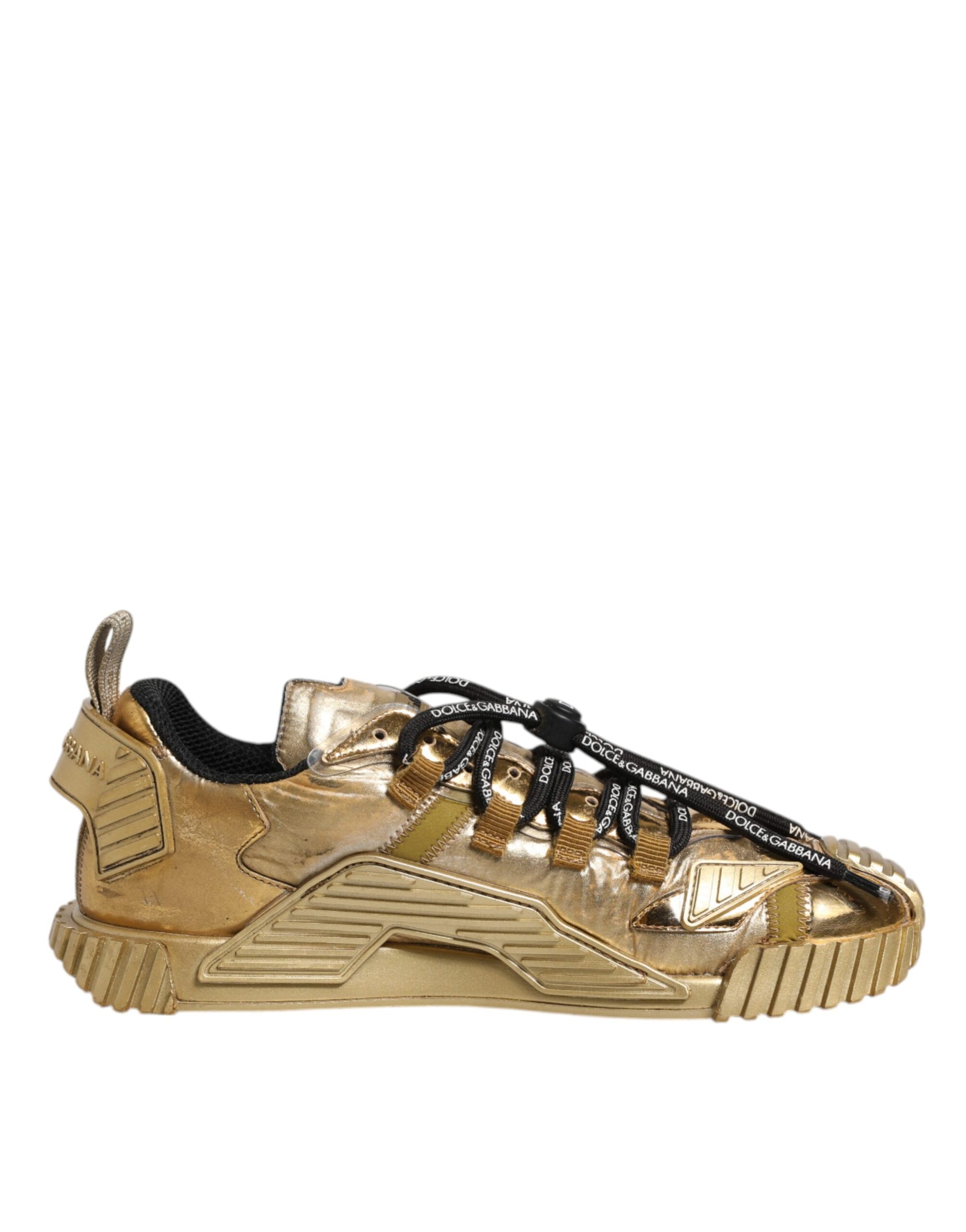Chaussures Baskets Dolce & Gabbana NS1 en Dentelle Stretch Dorée à Lacets