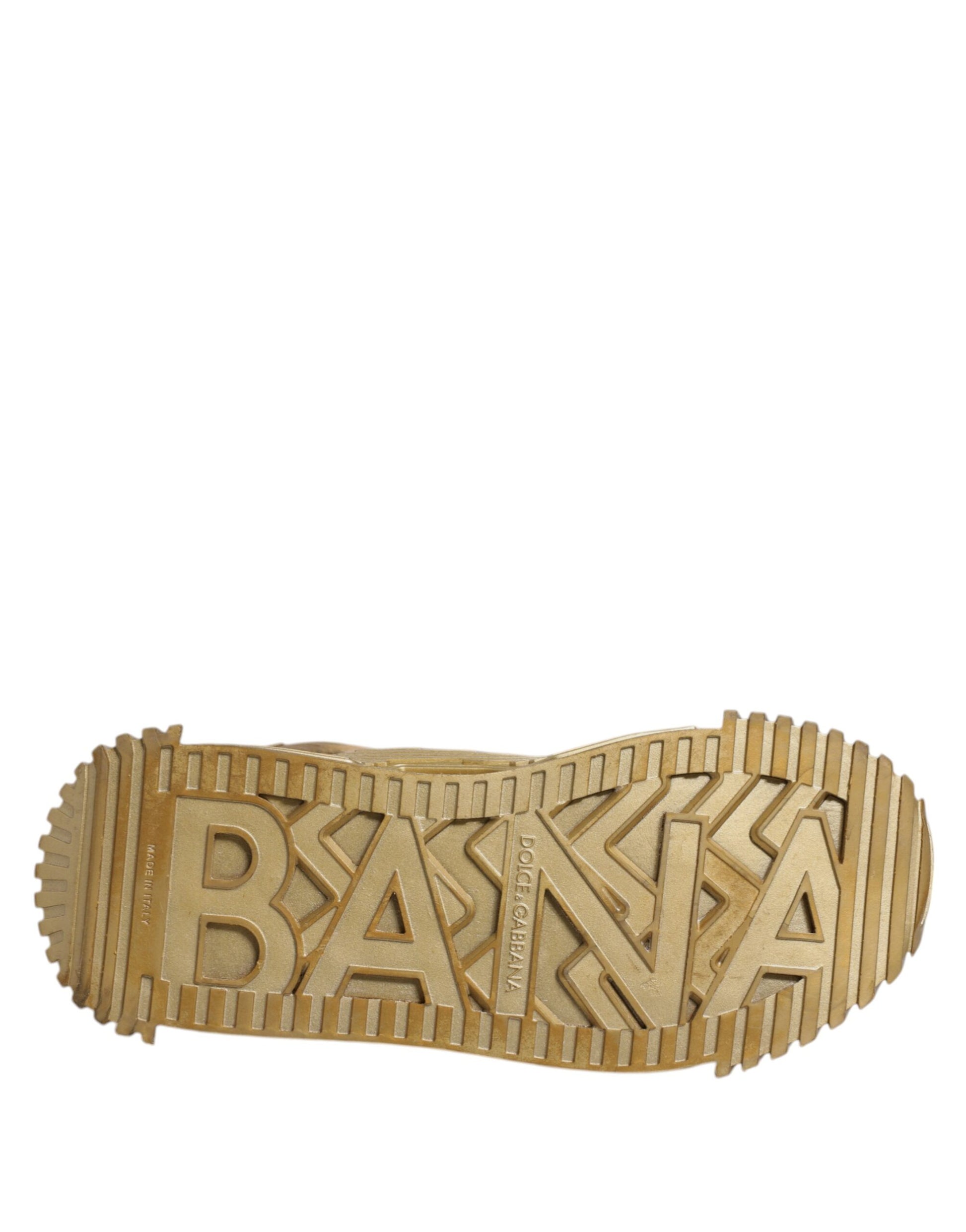 Chaussures Baskets Dolce & Gabbana NS1 en Dentelle Stretch Dorée à Lacets