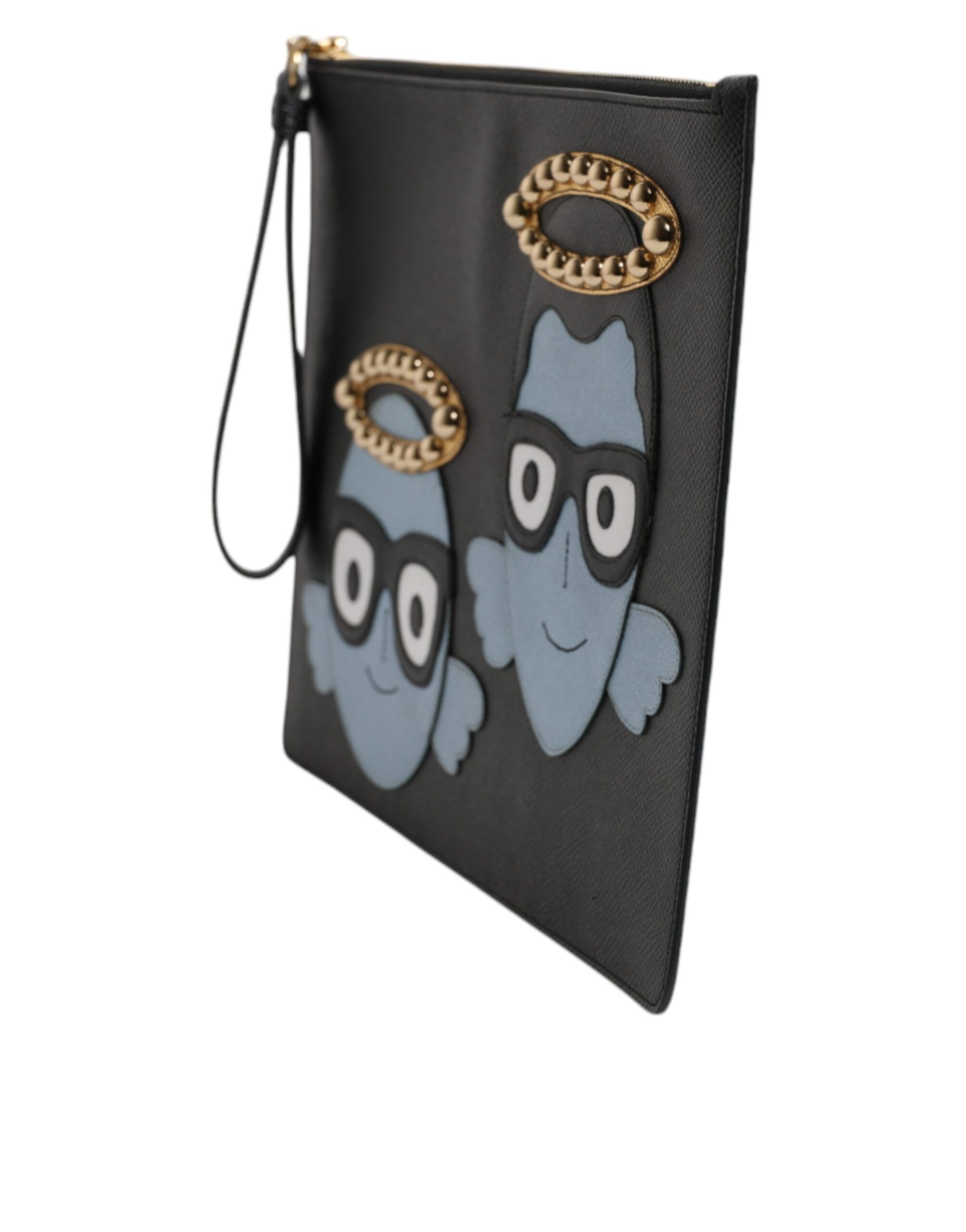 Dolce &amp; Gabbana Schwarze Ledertasche #DGFAMILY mit Verzierung für Herren mit Reißverschluss