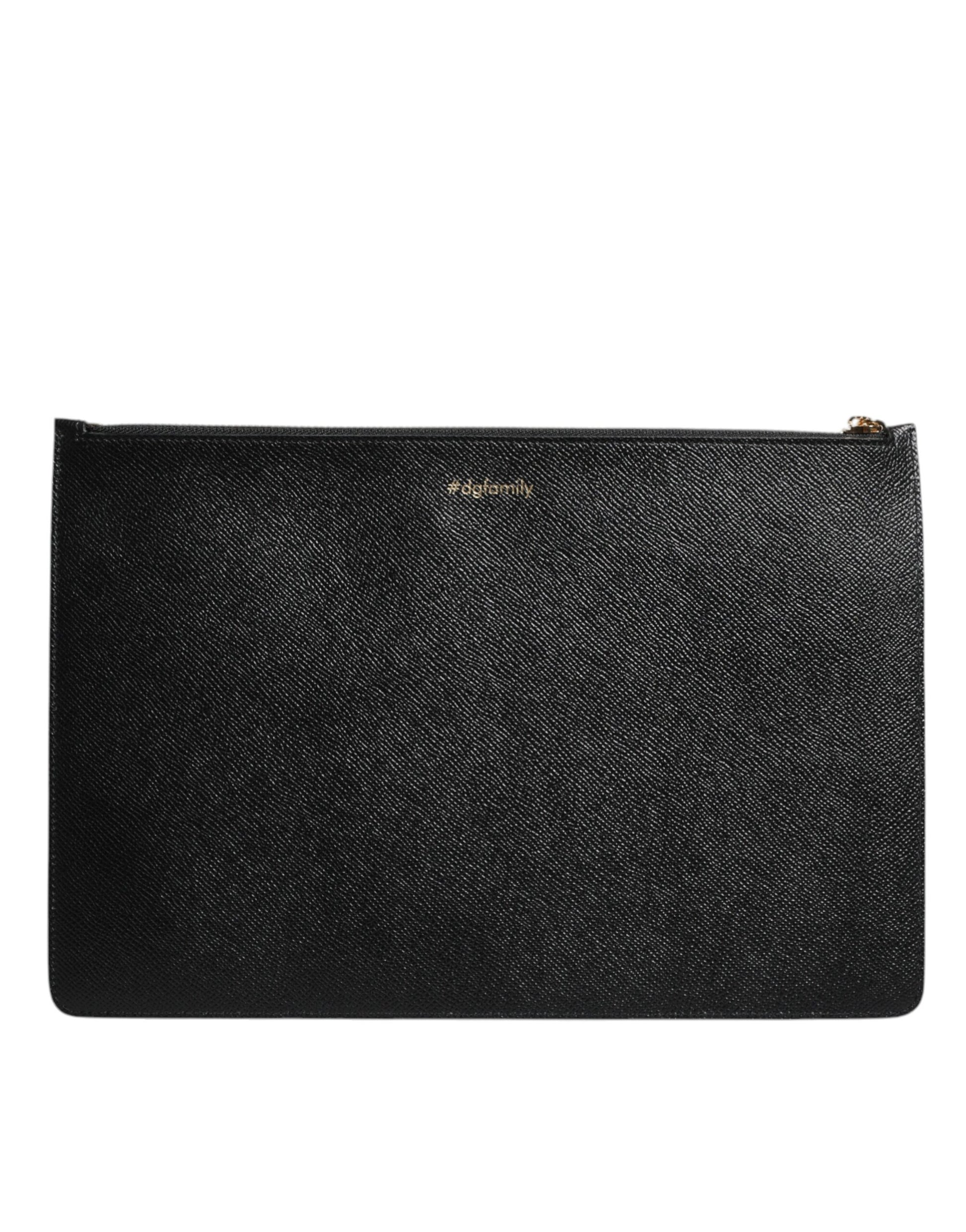 Dolce &amp; Gabbana Schwarze Ledertasche #DGFAMILY mit Verzierung für Herren mit Reißverschluss