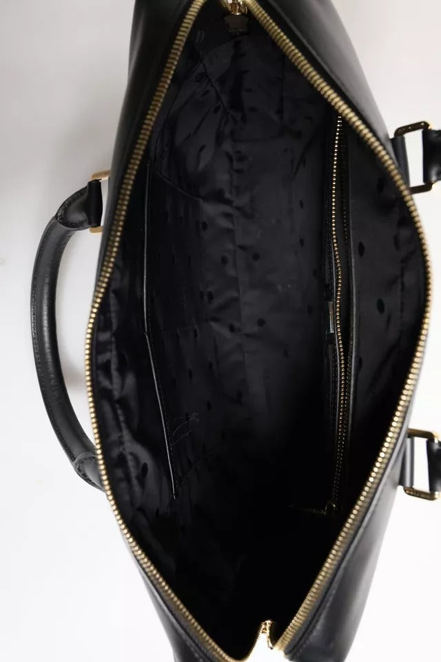 Dolce &amp; Gabbana – Aktentasche aus schwarzem Kalbsleder mit hitzegepresstem Logo