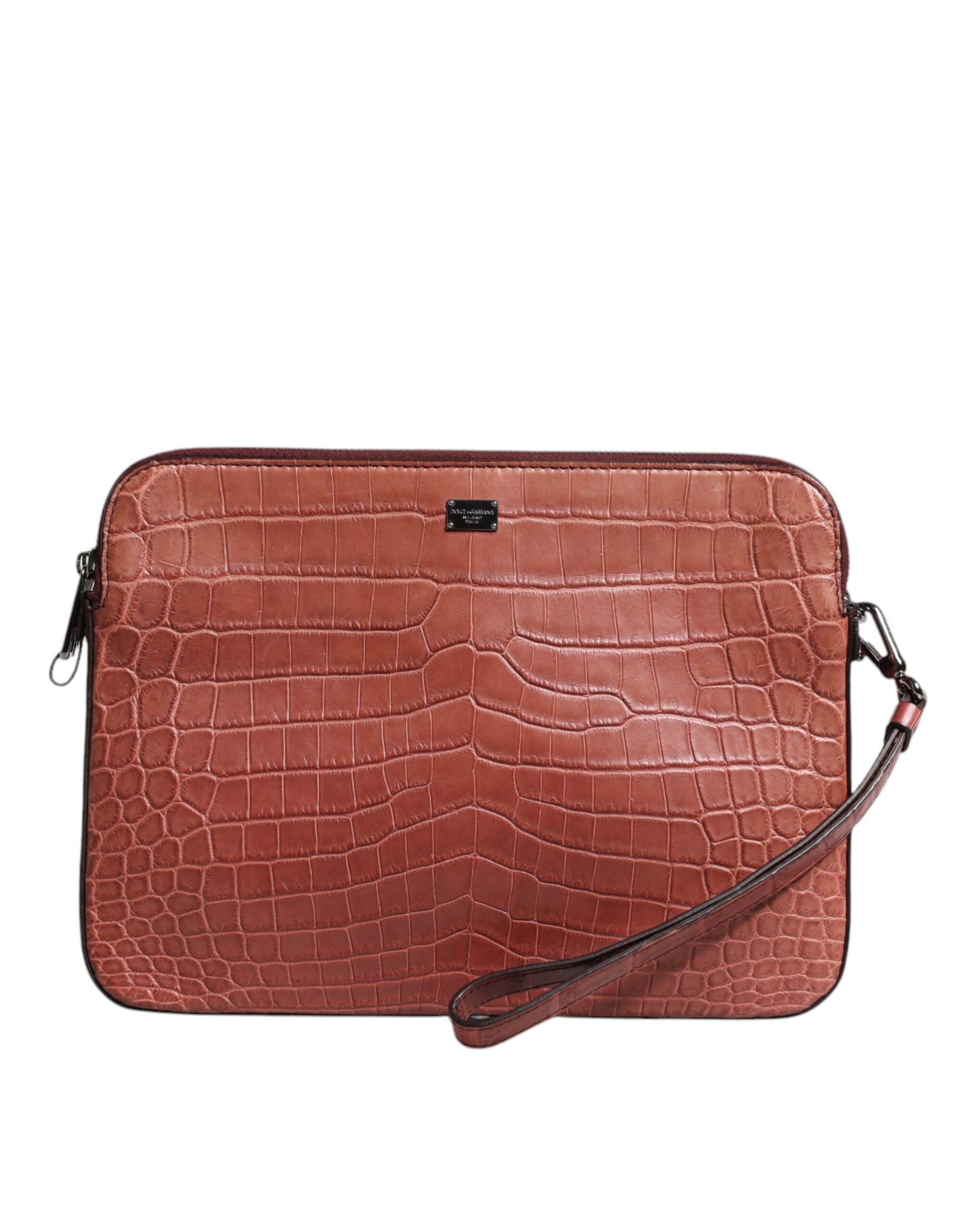 Dolce &amp; Gabbana Bordeaux Krokodil Leder Logo Plakette Herren Aktentasche