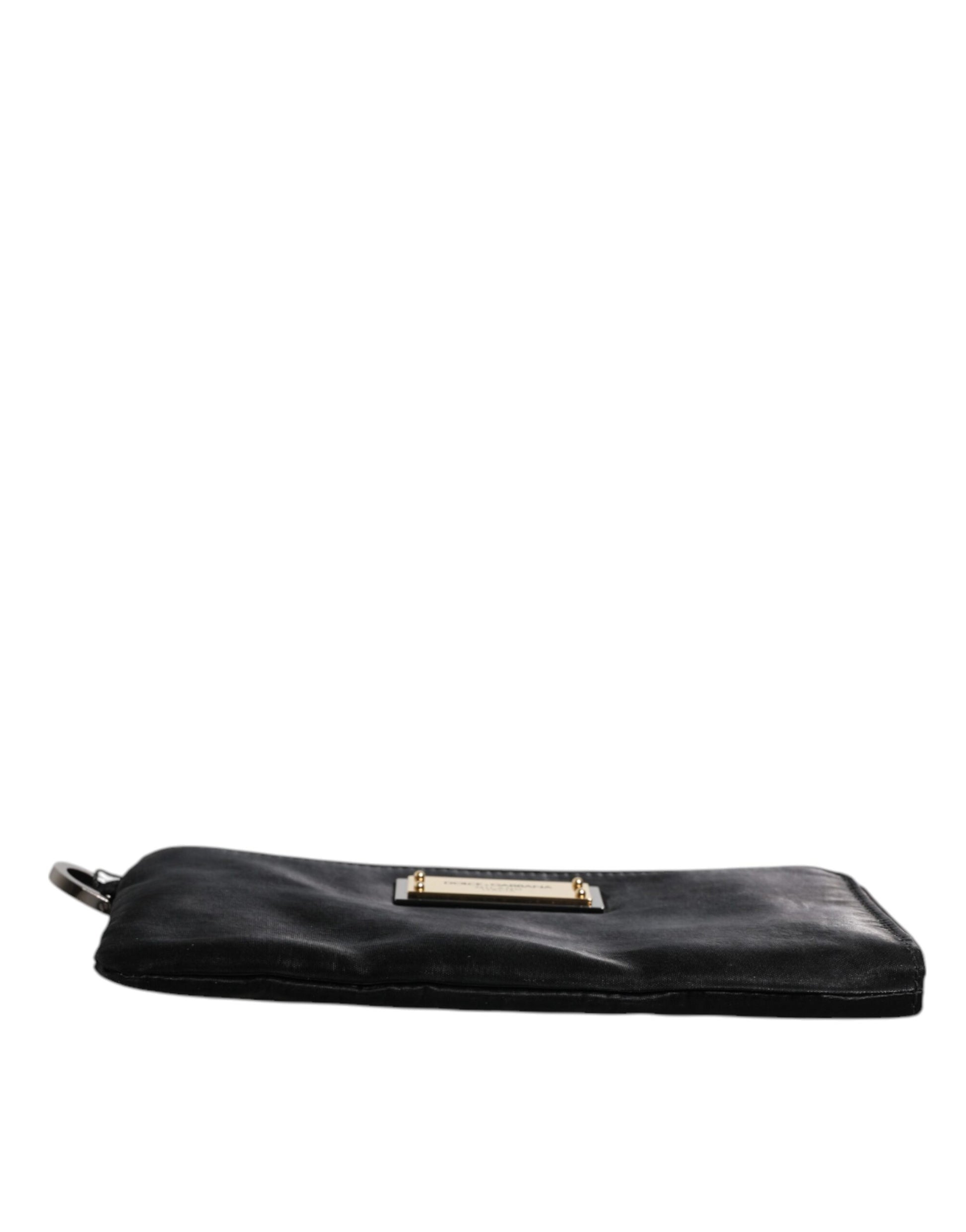 Dolce &amp; Gabbana – Schwarze Clutch aus Nylon mit Schlüsselanhänger und Logo-Schild