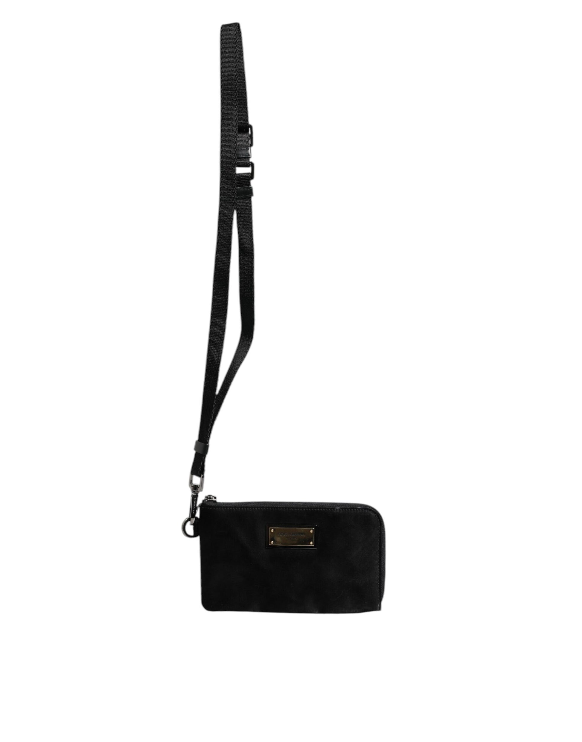 Dolce &amp; Gabbana – Schwarze Clutch aus Nylon mit Schlüsselanhänger und Logo-Schild