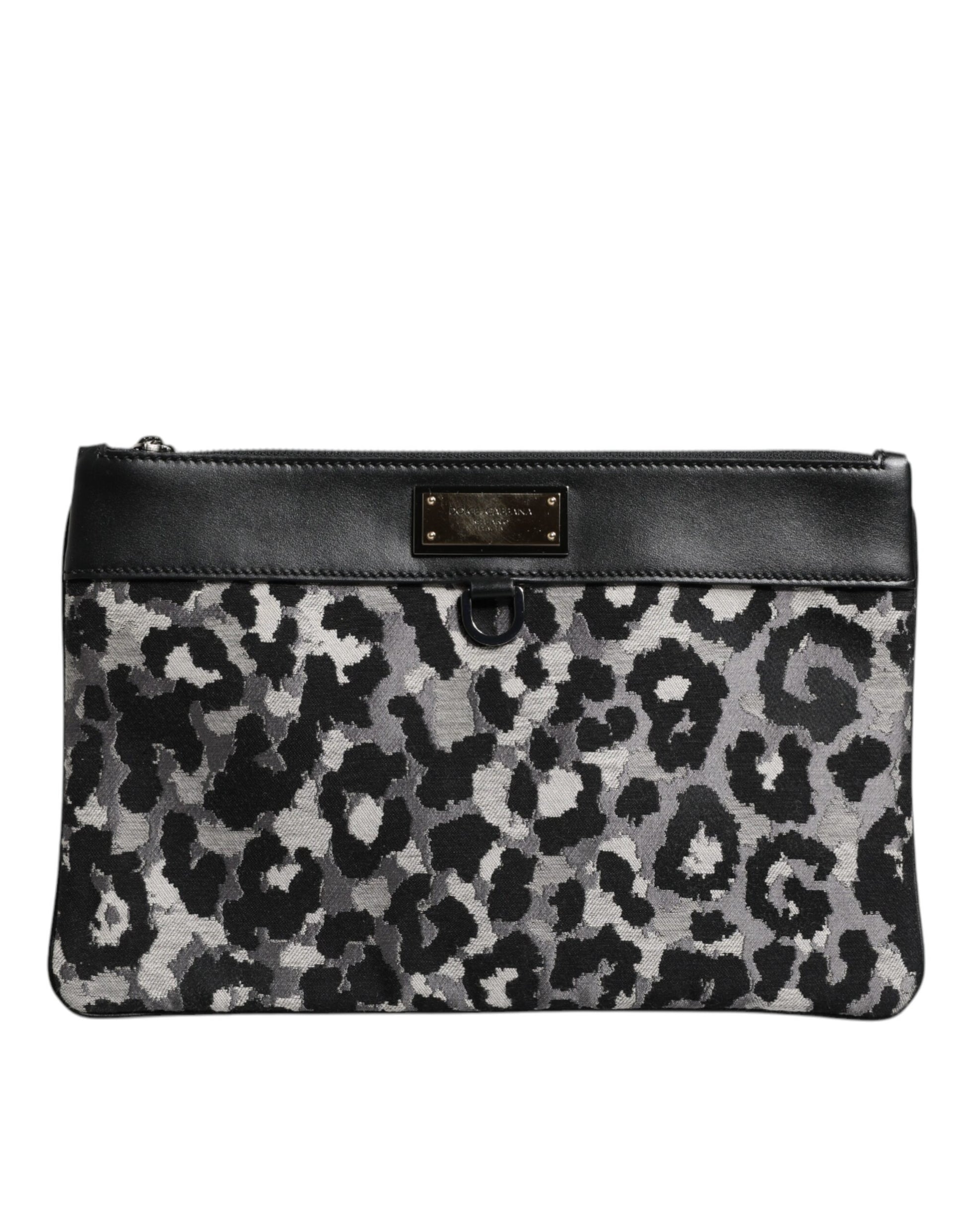 Dolce &amp; Gabbana Mehrfarbige Jacquard-Tasche mit Logo-Schild und Leopardenmuster für Herren