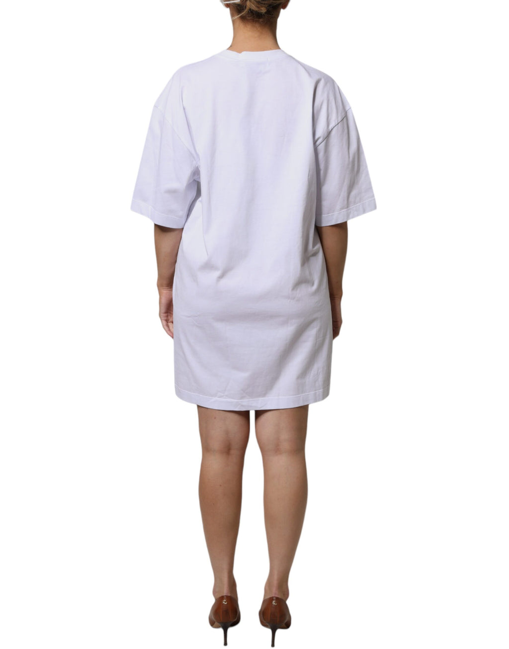 MSGM Weißes Baumwoll-T-Shirt mit Logo-Print und kurzen Ärmeln, Minikleid