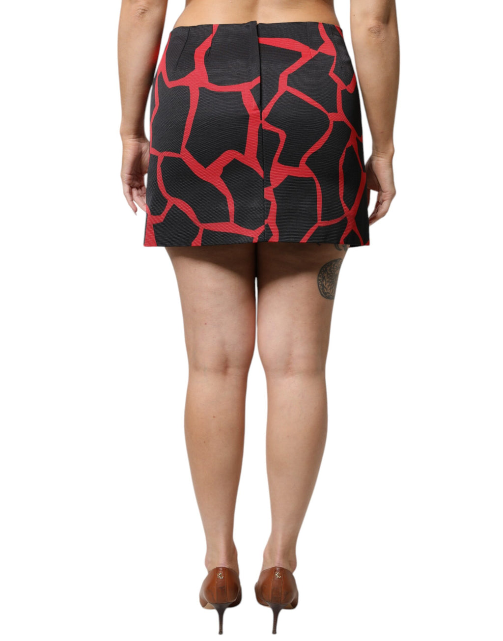 Mini-jupe évasée taille mi-haute à motif abstrait rouge et noir Dolce & Gabbana
