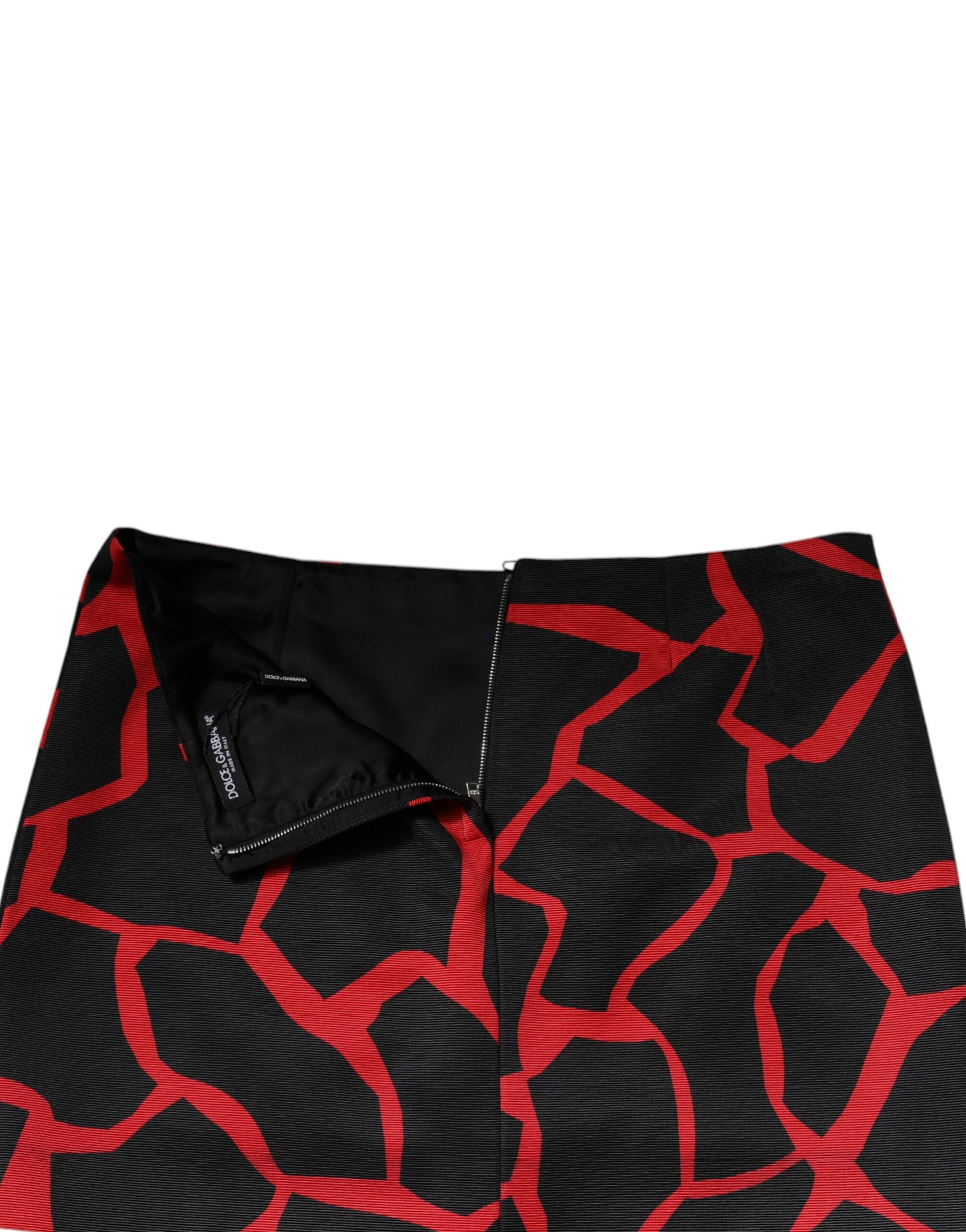 Mini-jupe évasée taille mi-haute à motif abstrait rouge et noir Dolce & Gabbana