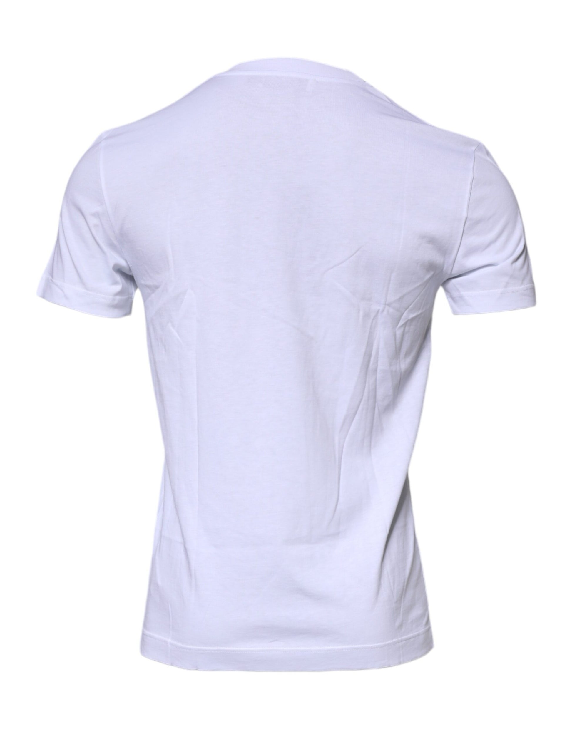 T-shirt en coton à col rond avec plaque logo blanche Dolce & Gabbana