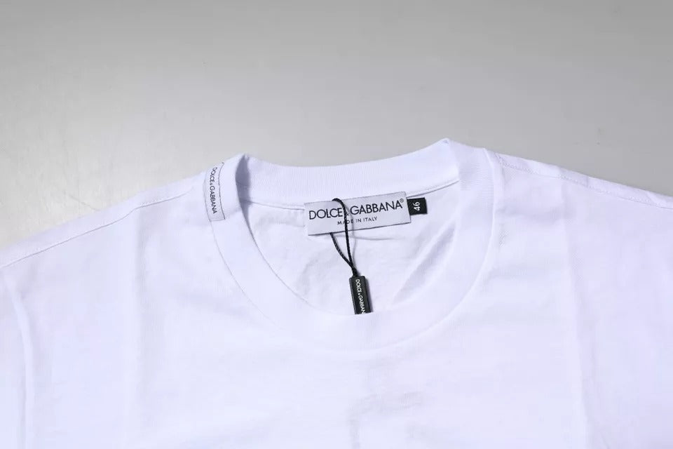 T-shirt en coton à col rond avec plaque logo blanche Dolce & Gabbana
