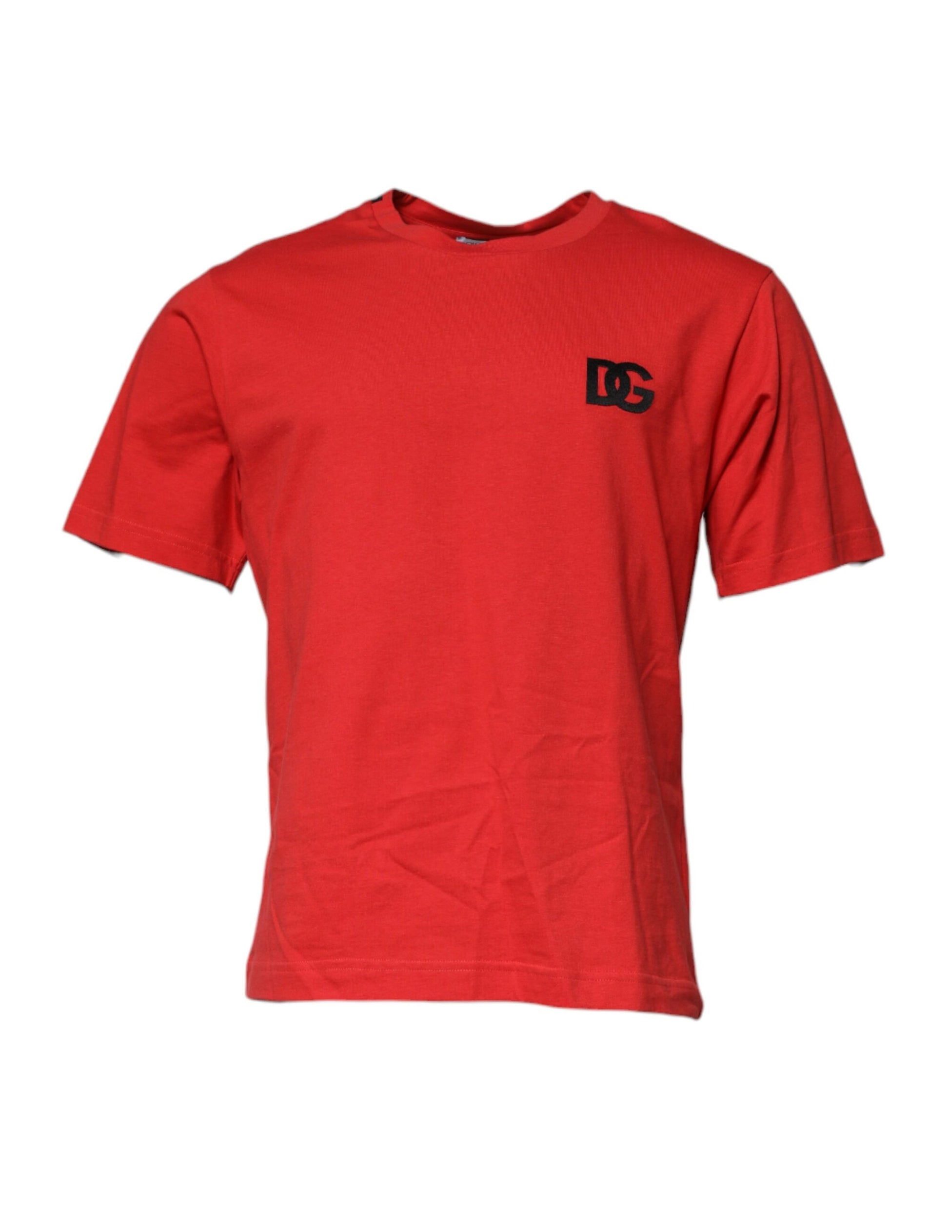 T-shirt ras du cou en coton avec patch logo DG rouge Dolce & Gabbana