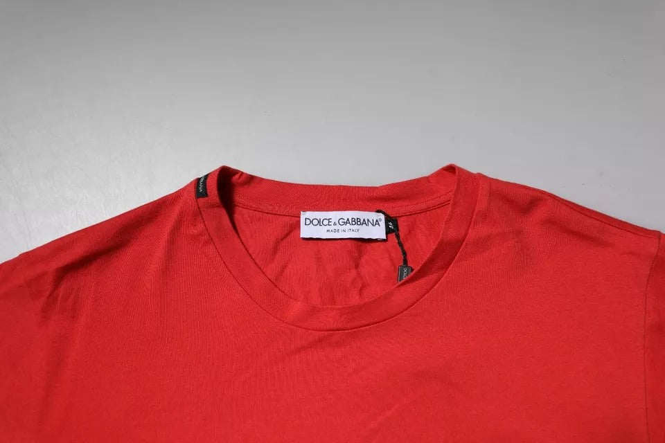 T-shirt ras du cou en coton avec patch logo DG rouge Dolce & Gabbana