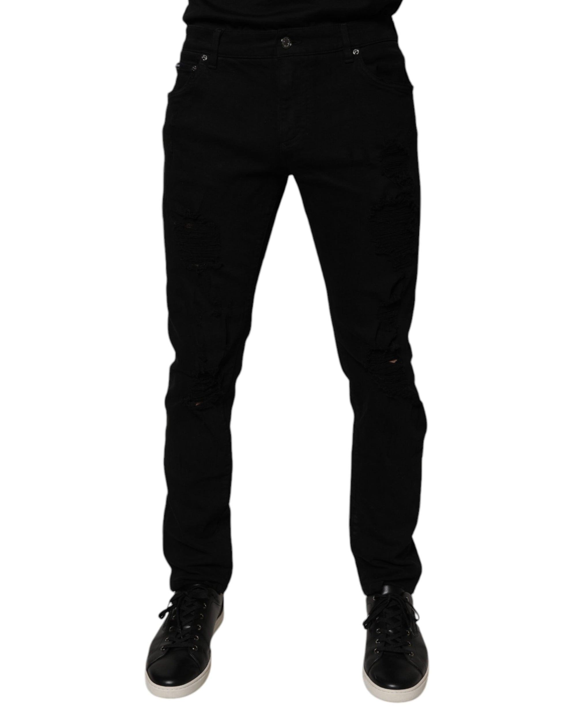 Dolce &amp; Gabbana Schwarze Skinny Jeans aus zerfetzter Baumwolle für Herren