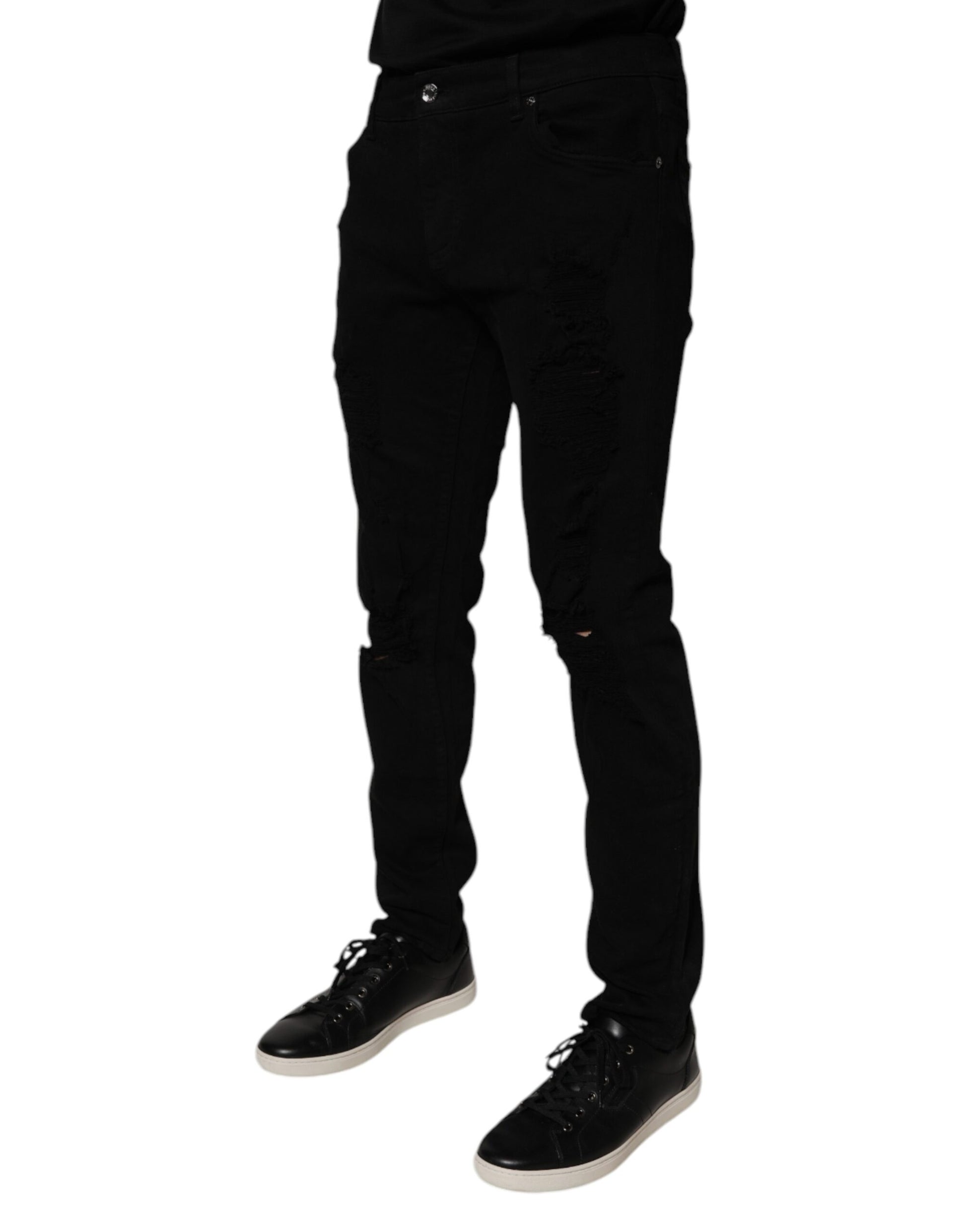 Dolce &amp; Gabbana Schwarze Skinny Jeans aus zerfetzter Baumwolle für Herren