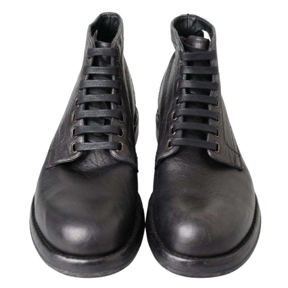 Dolce & Gabbana Black Leather Lace-Up Boots