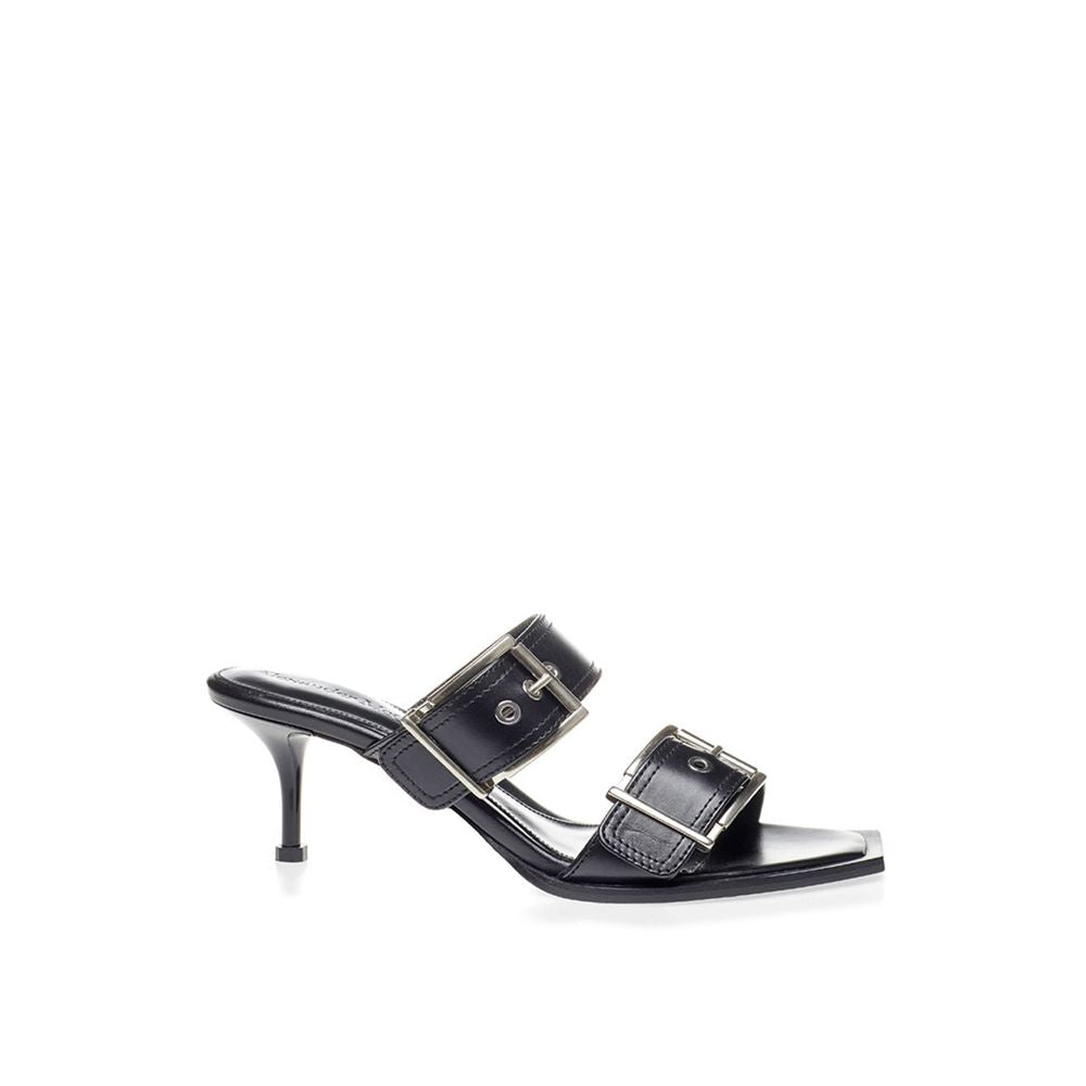 Sandales à talons aiguilles en cuir noir Alexander McQueen