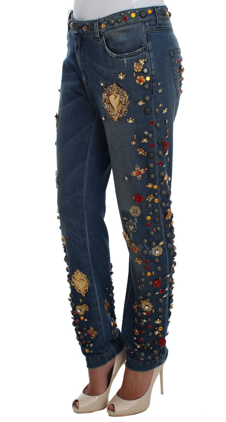 Jeans ornés de cœurs et de roses en cristal Dolce & Gabbana