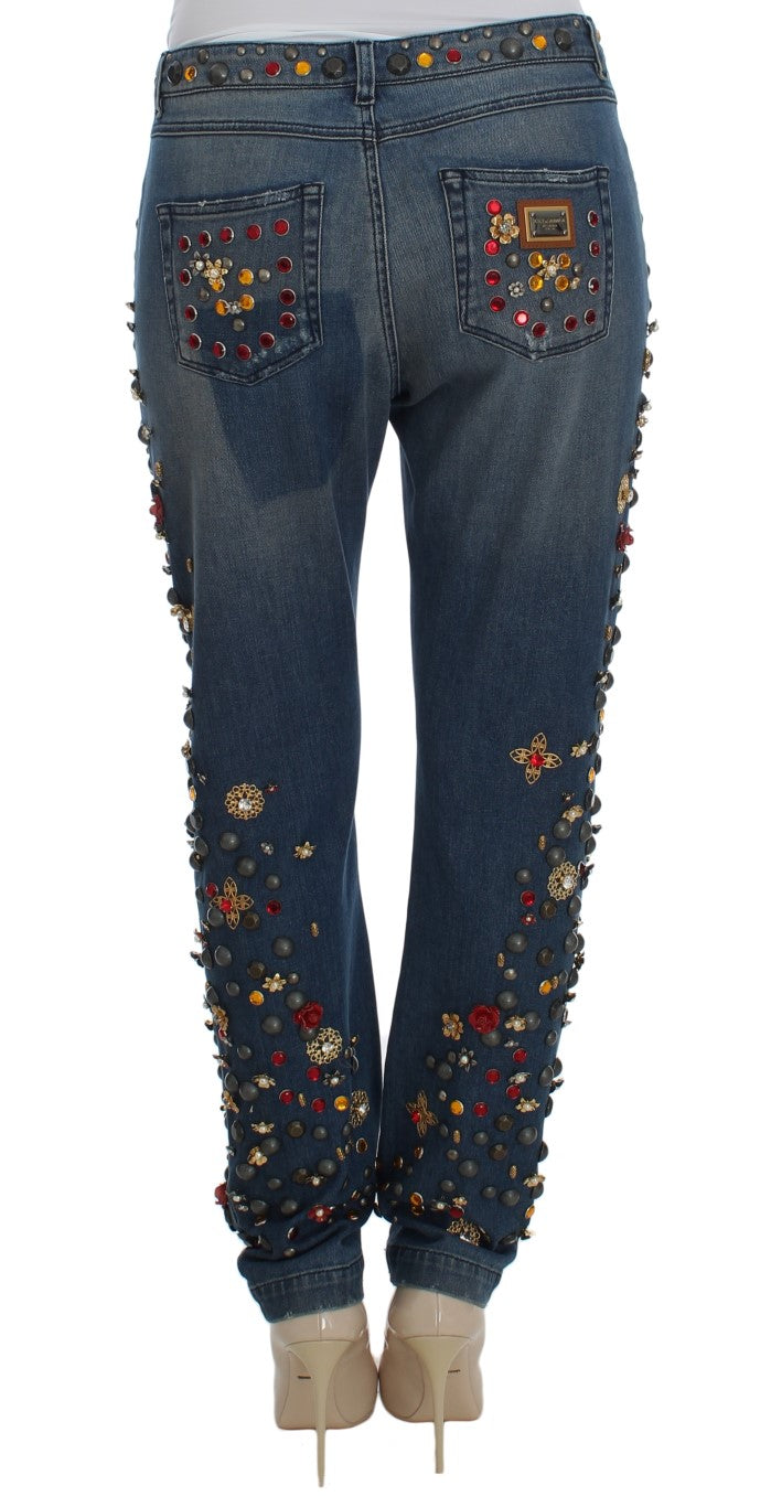 Jeans ornés de cœurs et de roses en cristal Dolce & Gabbana