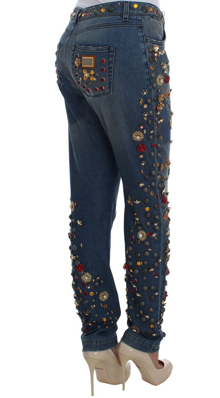 Jeans ornés de cœurs et de roses en cristal Dolce & Gabbana
