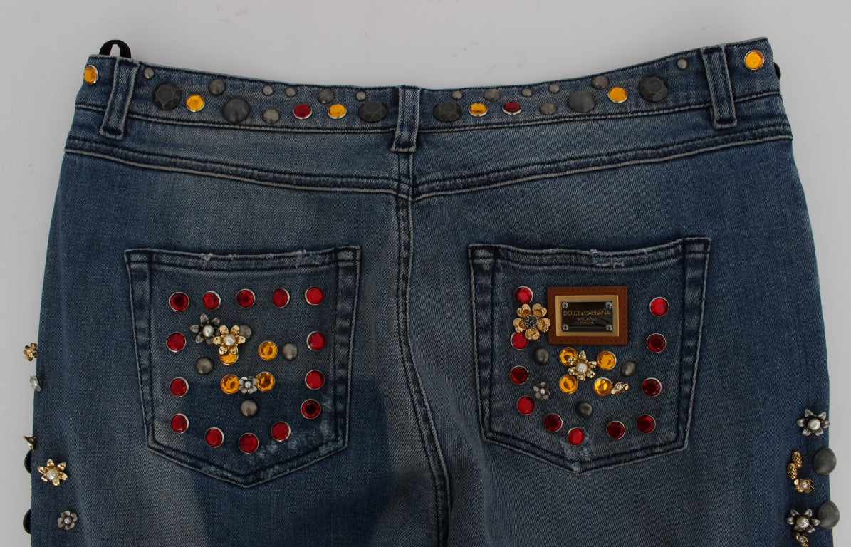 Jeans ornés de cœurs et de roses en cristal Dolce & Gabbana