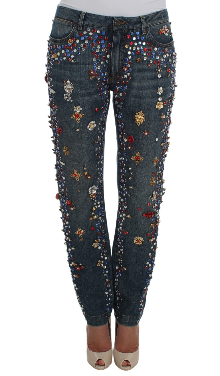 Jeans ornés de cœurs et de roses en cristal Dolce & Gabbana