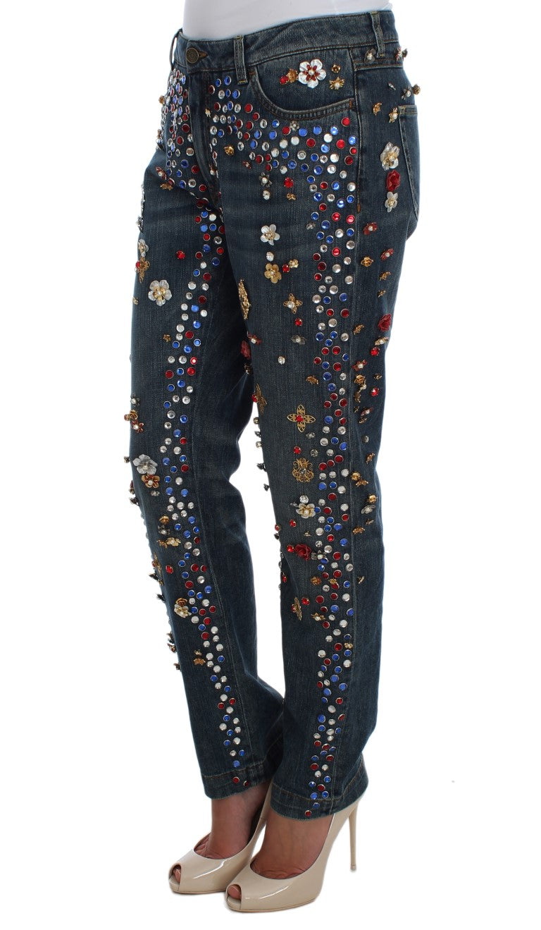 Jeans ornés de cœurs et de roses en cristal Dolce & Gabbana