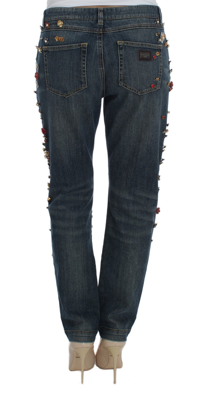 Jeans ornés de cœurs et de roses en cristal Dolce & Gabbana