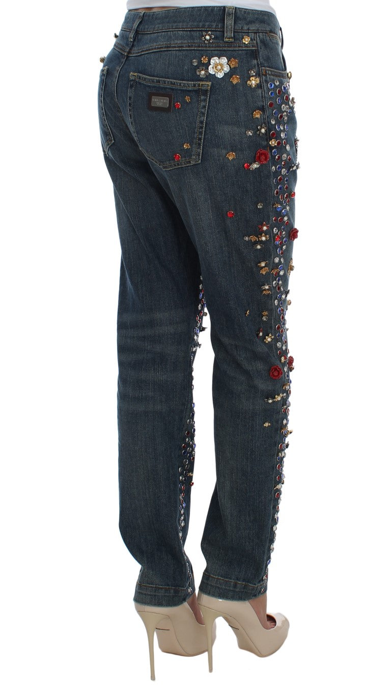 Jeans ornés de cœurs et de roses en cristal Dolce & Gabbana