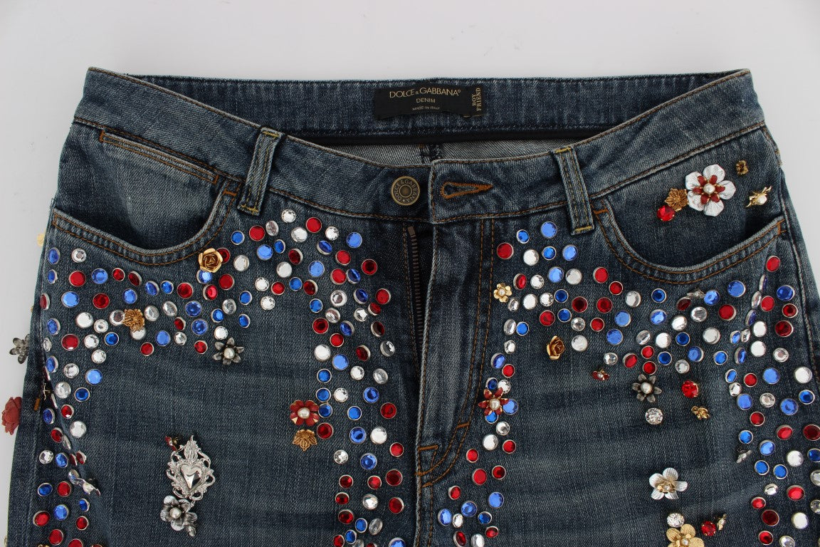 Jeans ornés de cœurs et de roses en cristal Dolce & Gabbana