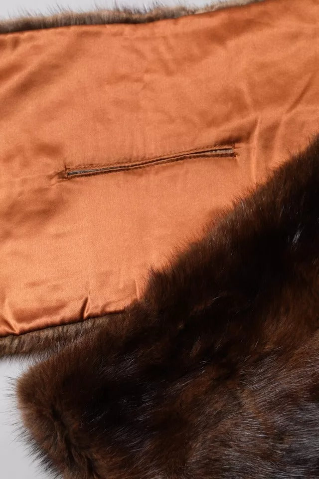 Écharpe châle en fourrure à rayures noires et marron Dolce & Gabbana