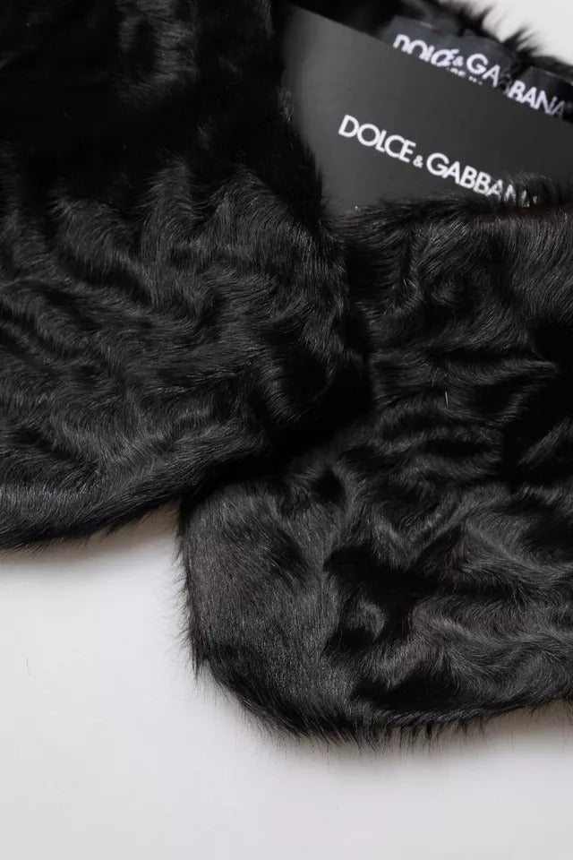 Écharpe-Col Femme Dolce & Gabbana en Fourrure d'Agneau Noire