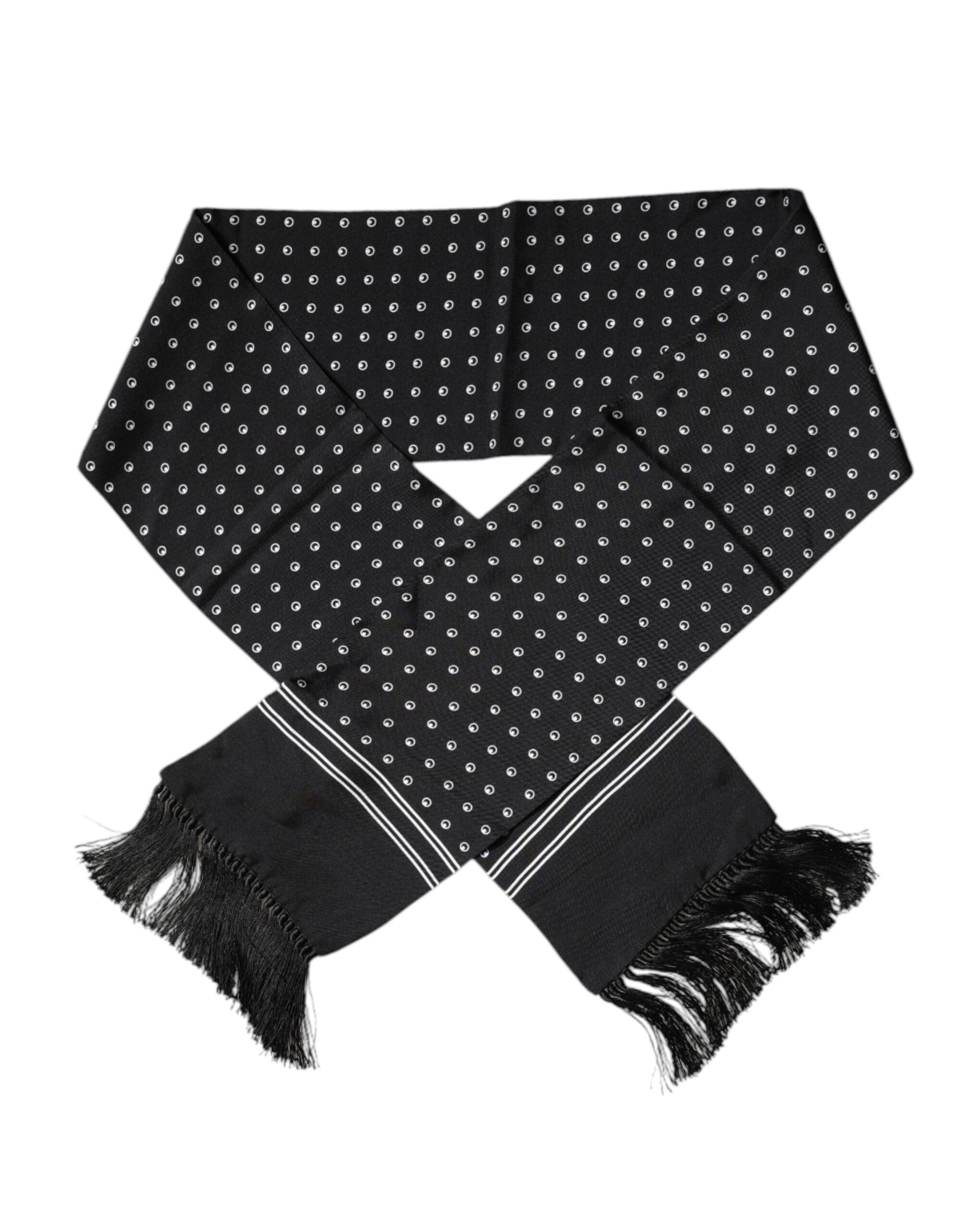 Écharpe fine en soie à pois noirs et blancs et franges Dolce & Gabbana