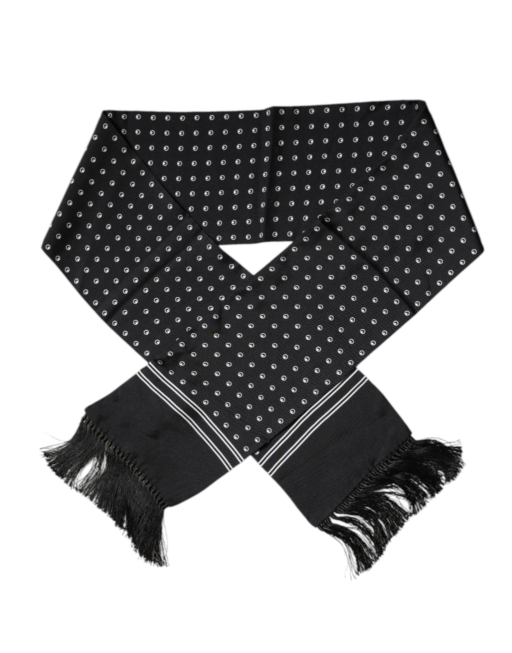 Écharpe fine en soie à pois noirs et blancs et franges Dolce & Gabbana