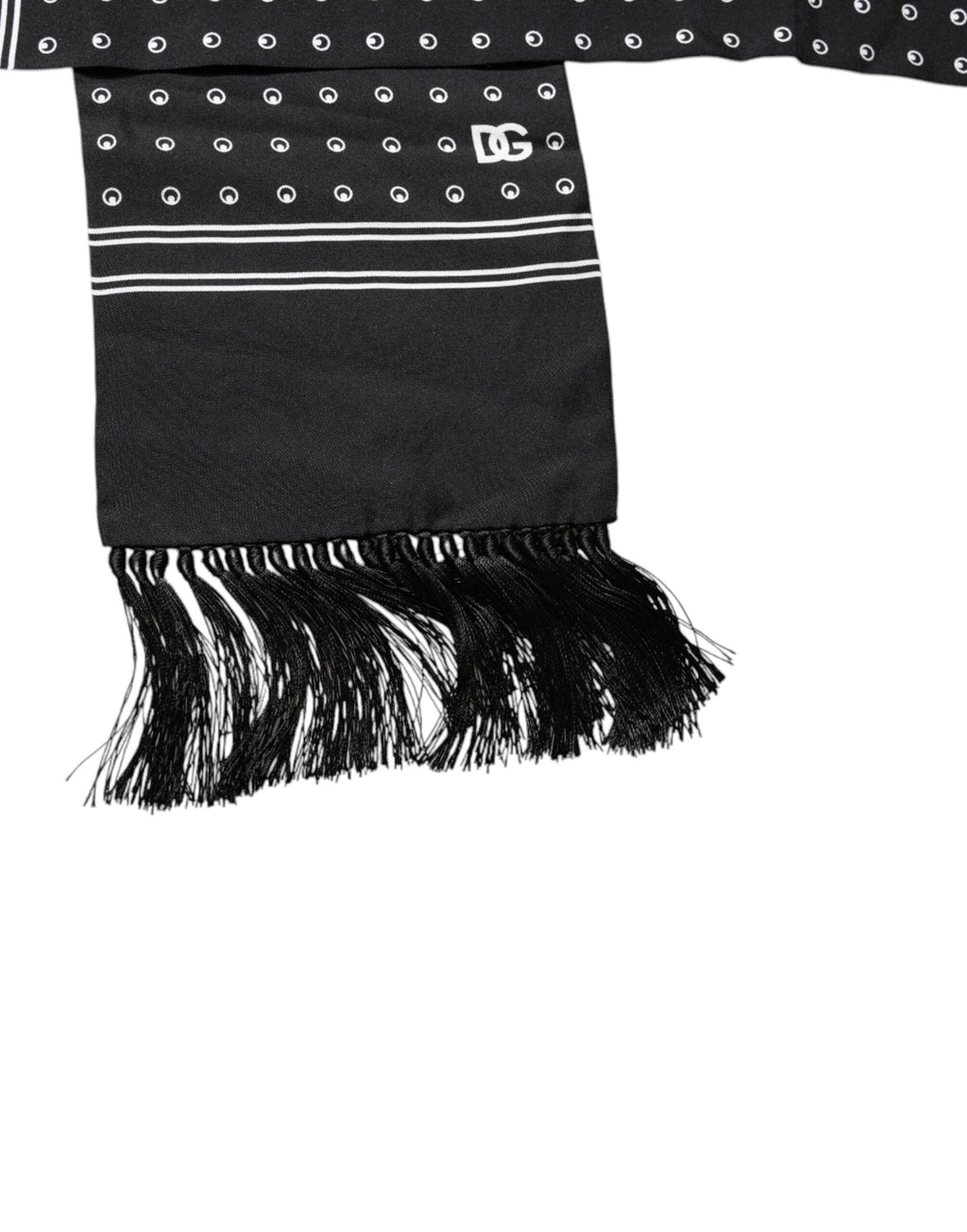 Écharpe fine en soie à pois noirs et blancs et franges Dolce & Gabbana