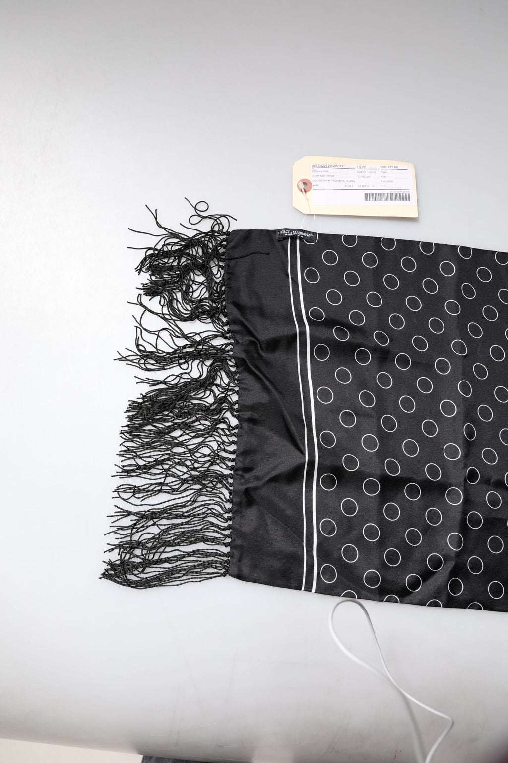 Écharpe à franges en soie à pois noirs Dolce & Gabbana